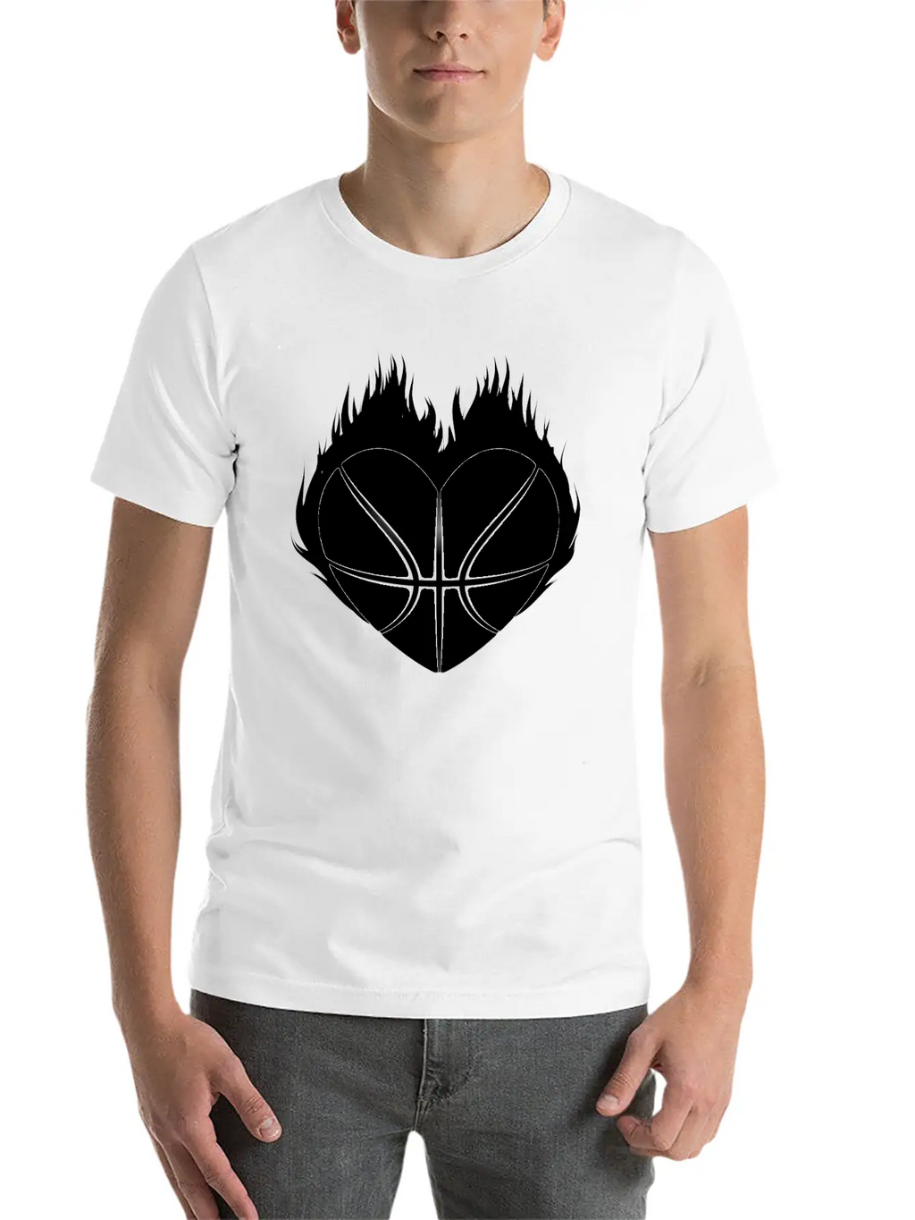 Basketball Heart Flame Gift Idea Breathable Soft Cotton T-Shirt – Timeless Casual Look