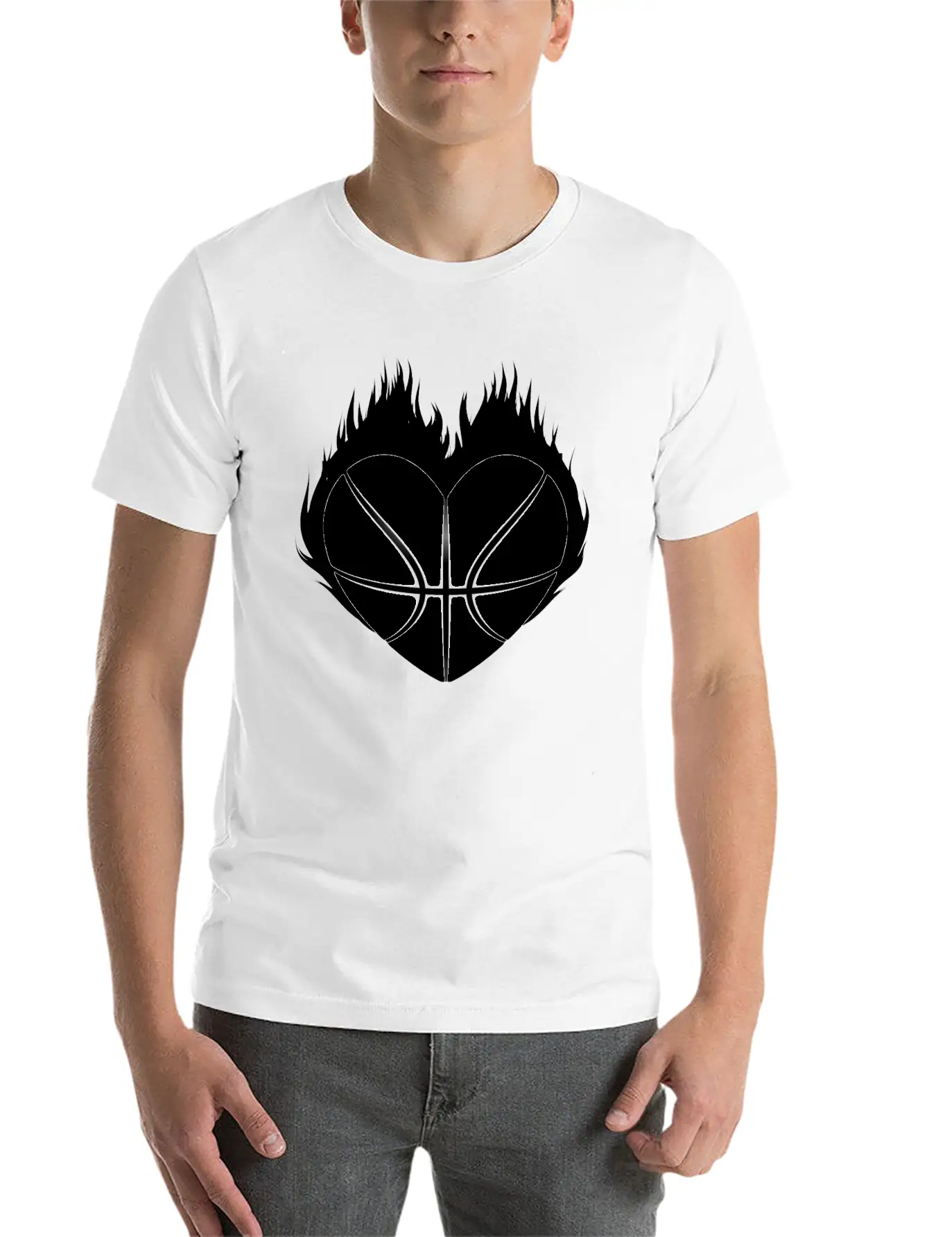 Basketball Heart Flame Gift Idea Breathable Soft Cotton T-Shirt – Timeless Casual Look