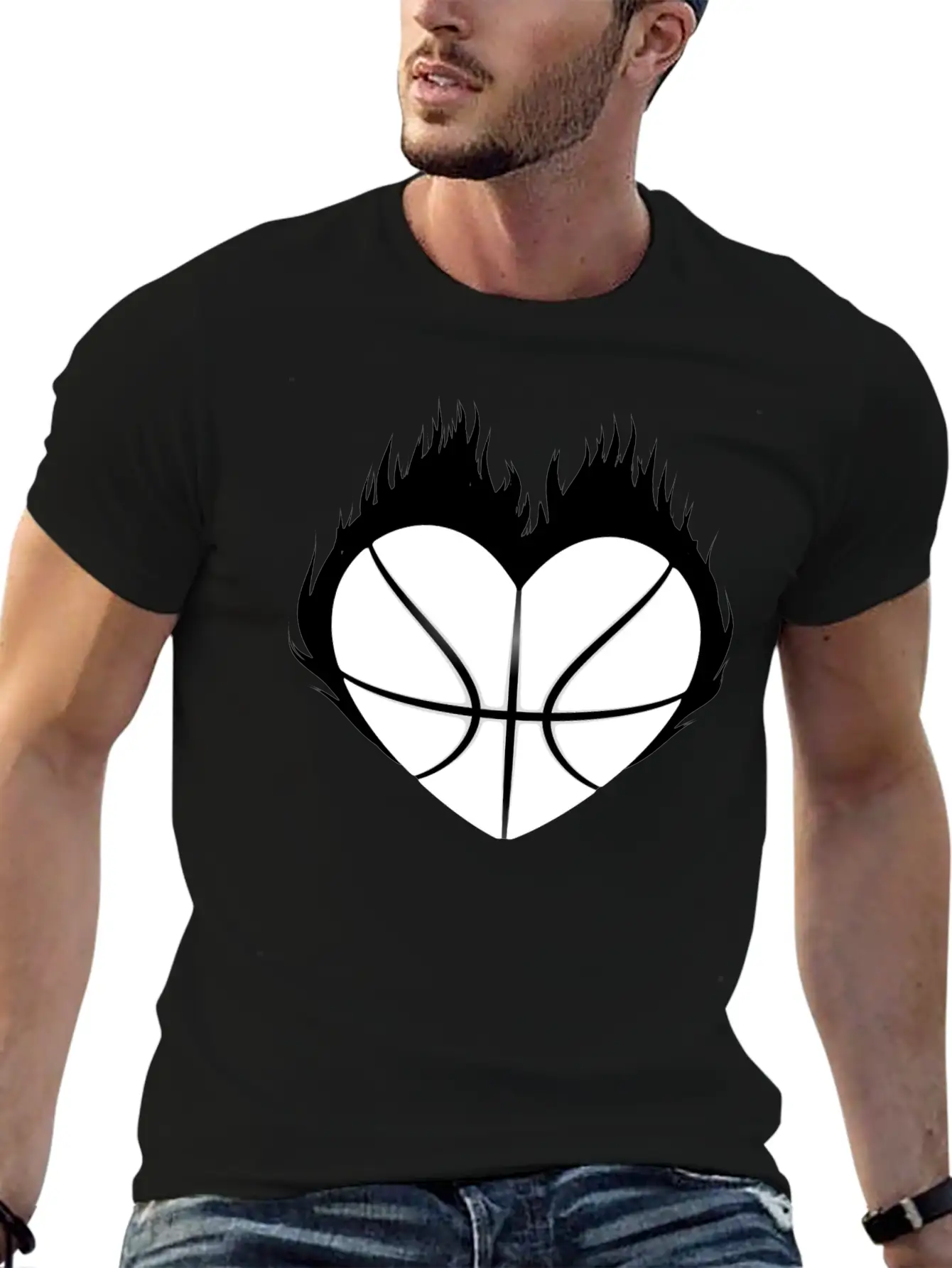 Basketball Heart Flame Gift Idea Breathable Soft Cotton T-Shirt – Timeless Casual Look