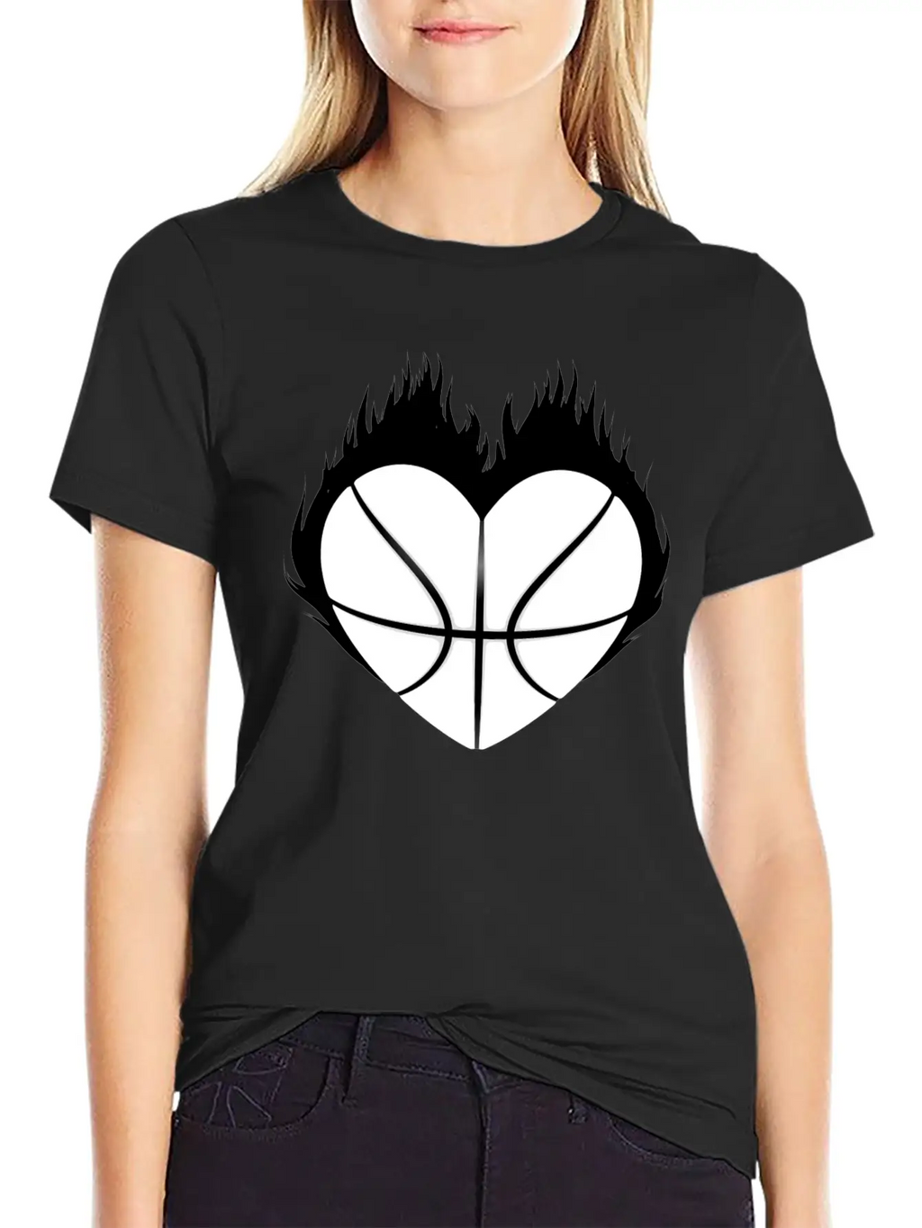 Basketball Heart Flame Gift Idea Breathable Soft Cotton T-Shirt – Timeless Casual Look