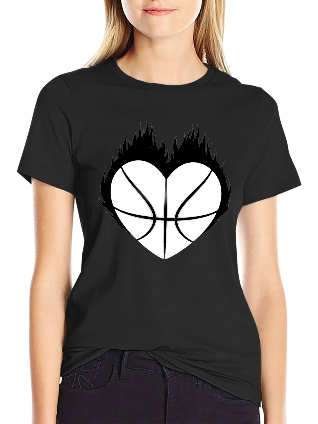 Basketball Heart Flame Gift Idea Breathable Soft Cotton T-Shirt – Timeless Casual Look