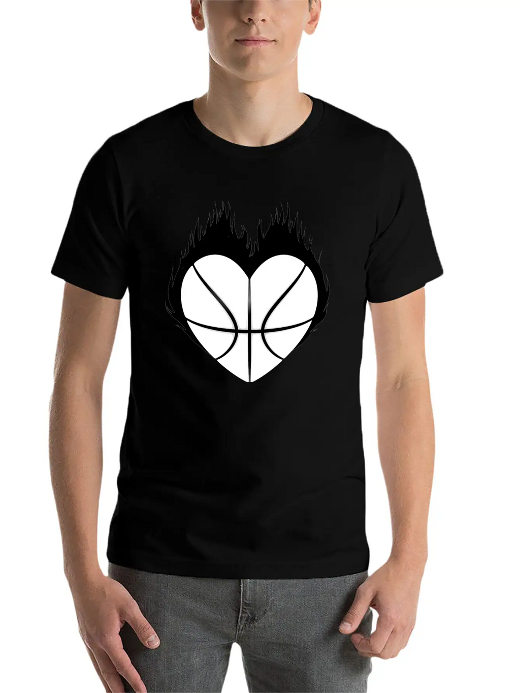 Basketball Heart Flame Gift Idea Breathable Soft Cotton T-Shirt – Timeless Casual Look