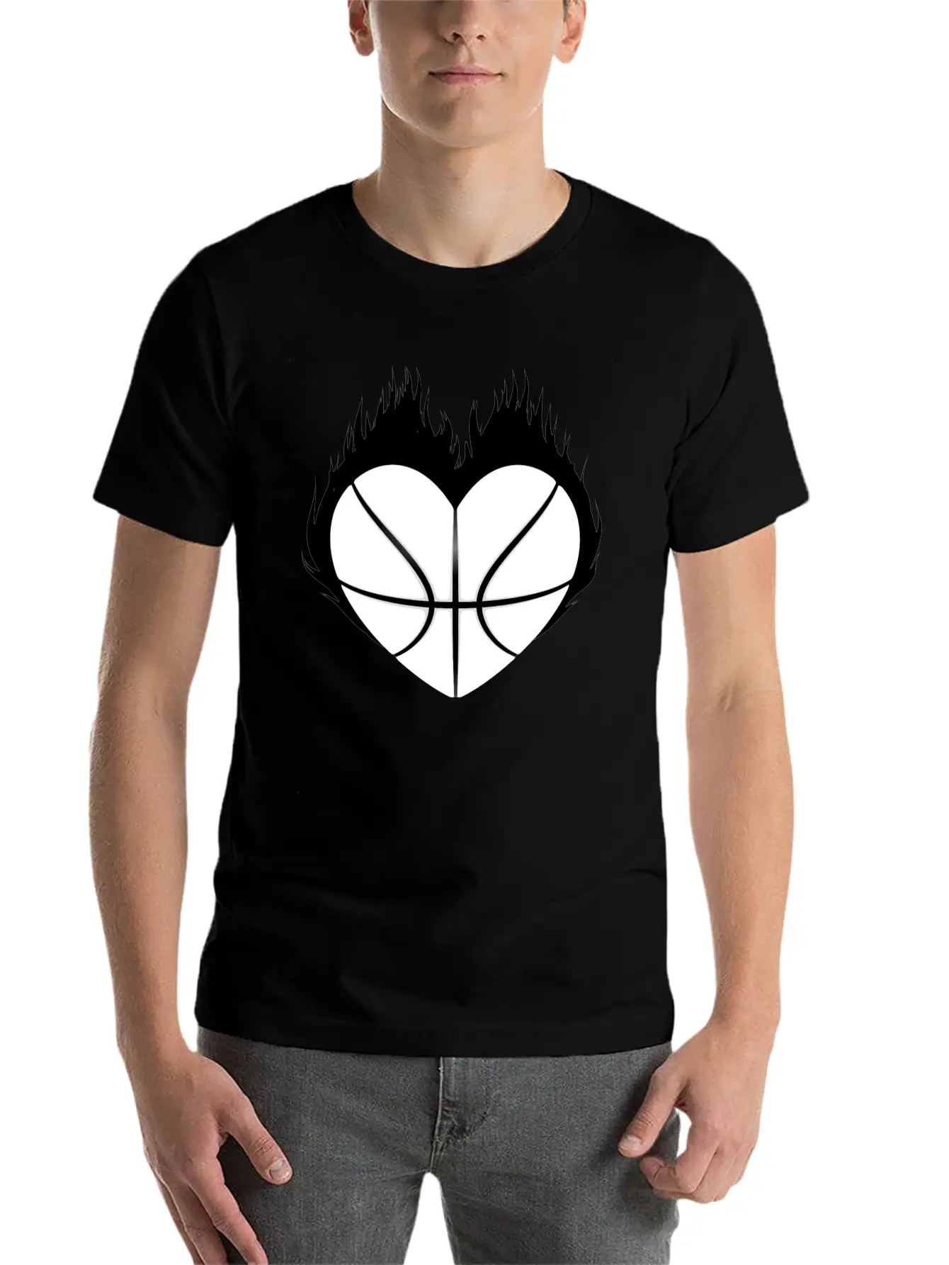 Basketball Heart Flame Gift Idea Breathable Soft Cotton T-Shirt – Timeless Casual Look