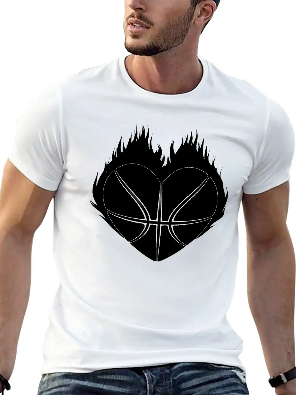 Basketball Heart Flame Gift Idea Breathable Soft Cotton T-Shirt – Timeless Casual Look
