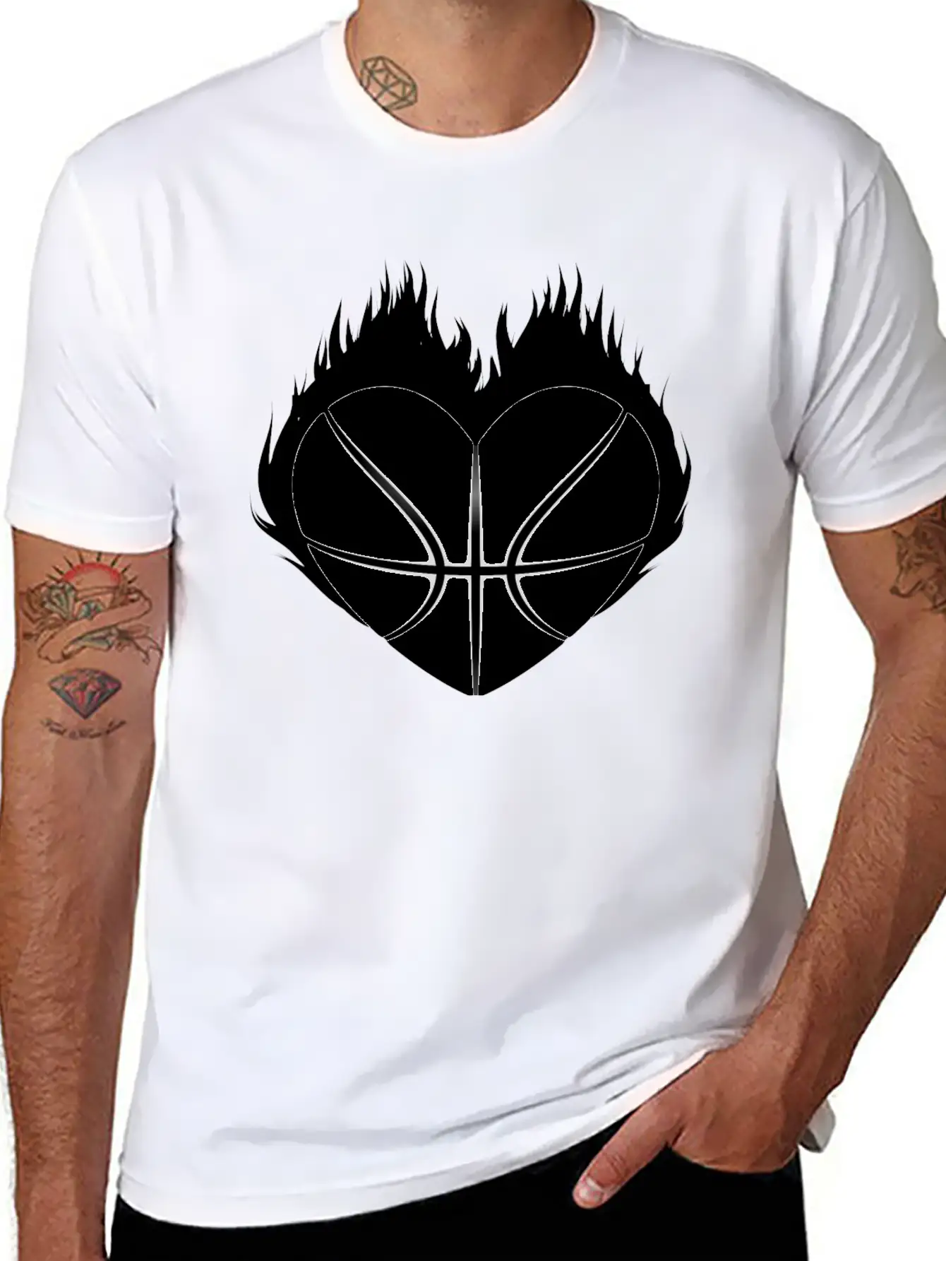 Basketball Heart Flame Gift Idea Breathable Soft Cotton T-Shirt – Timeless Casual Look