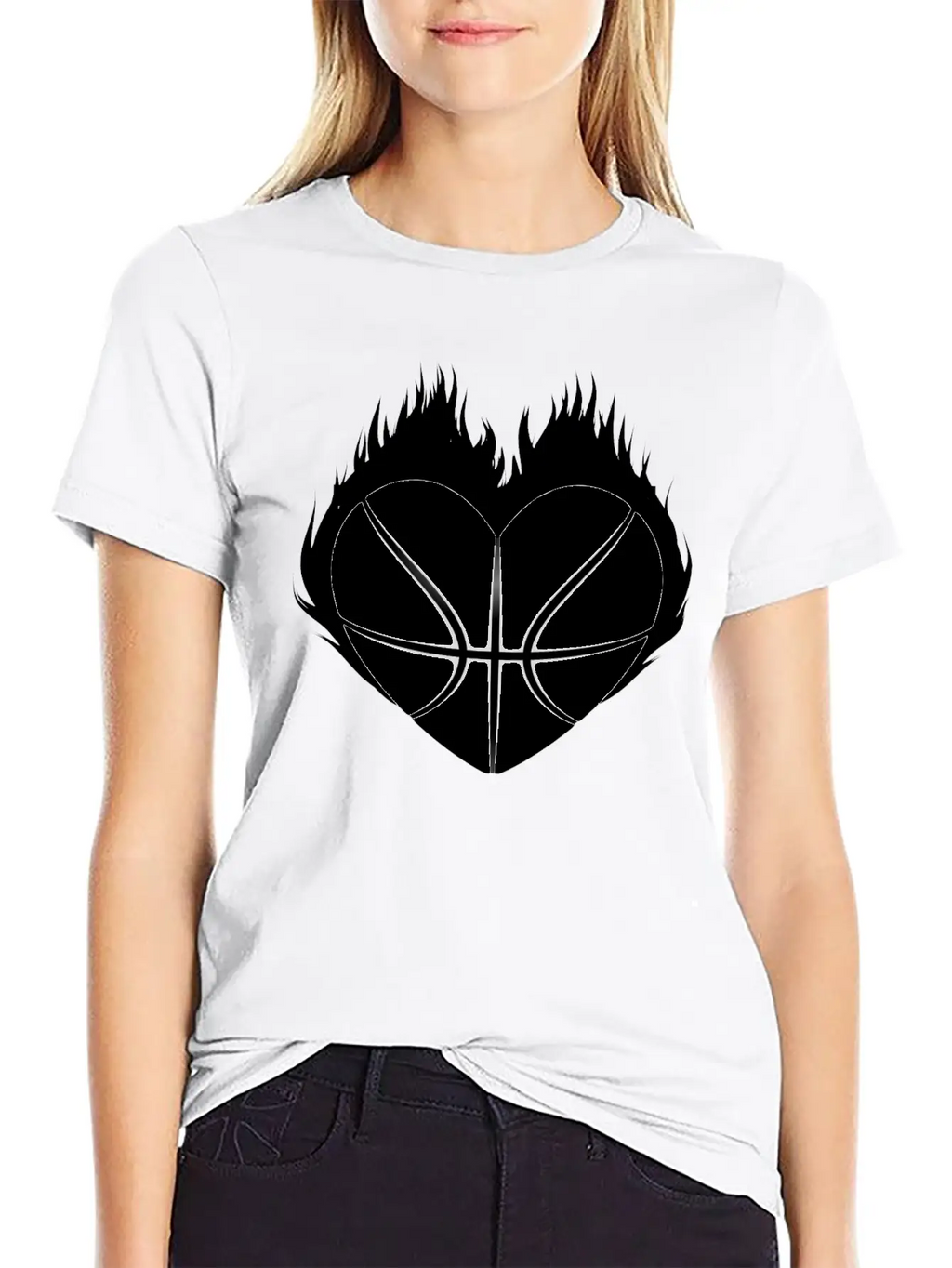 Basketball Heart Flame Gift Idea Breathable Soft Cotton T-Shirt – Timeless Casual Look