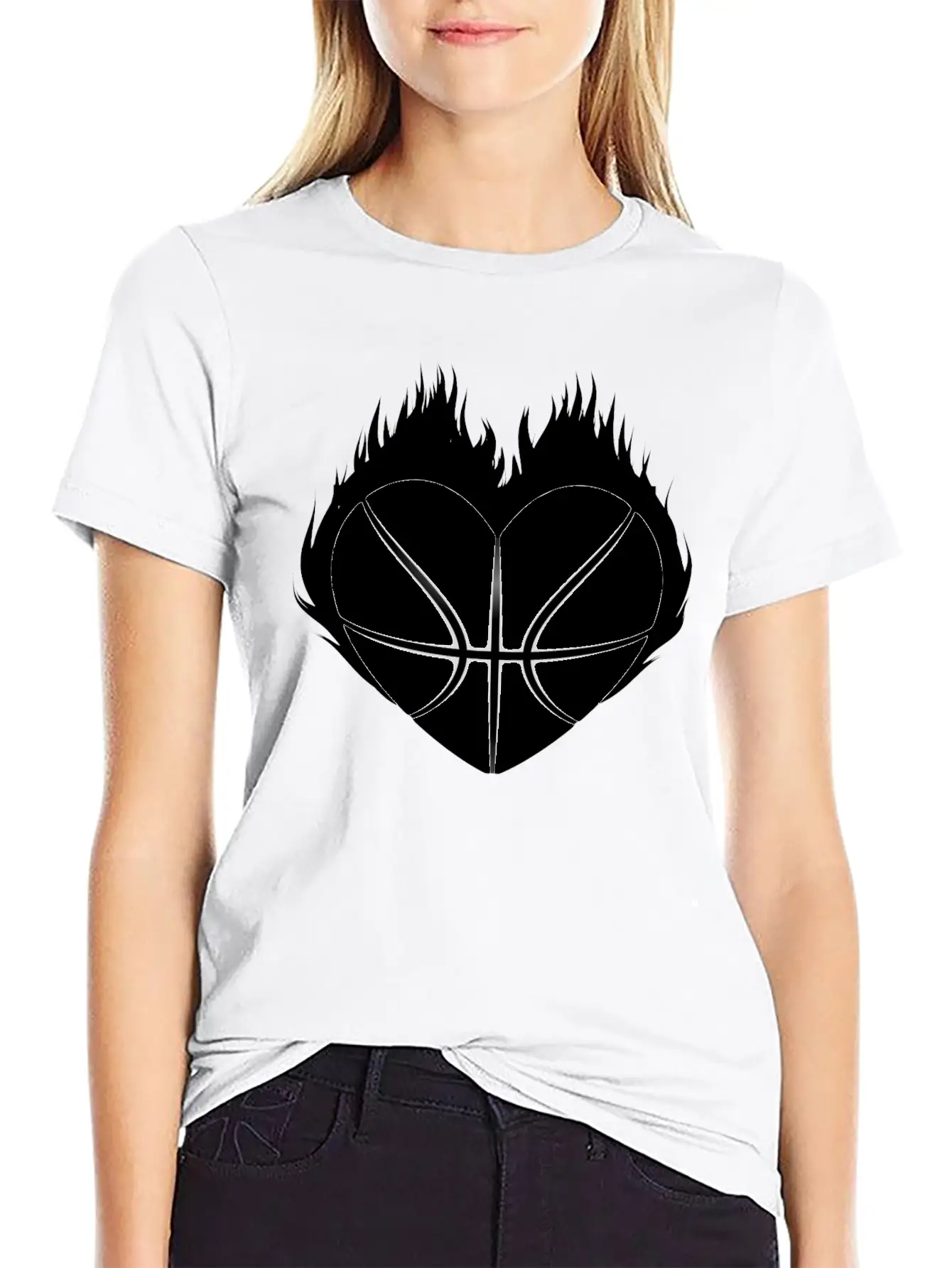 Basketball Heart Flame Gift Idea Breathable Soft Cotton T-Shirt – Timeless Casual Look