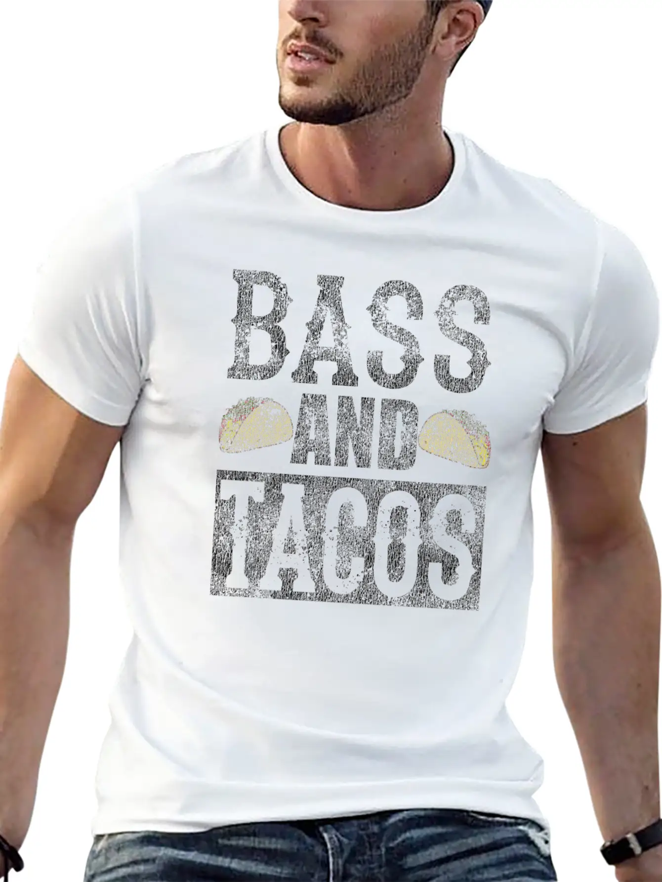 Bass And Tacos Funny Taco Bass Guitar Distressed T Modern Fit Casual T-Shirt – Clean And Versatile Design