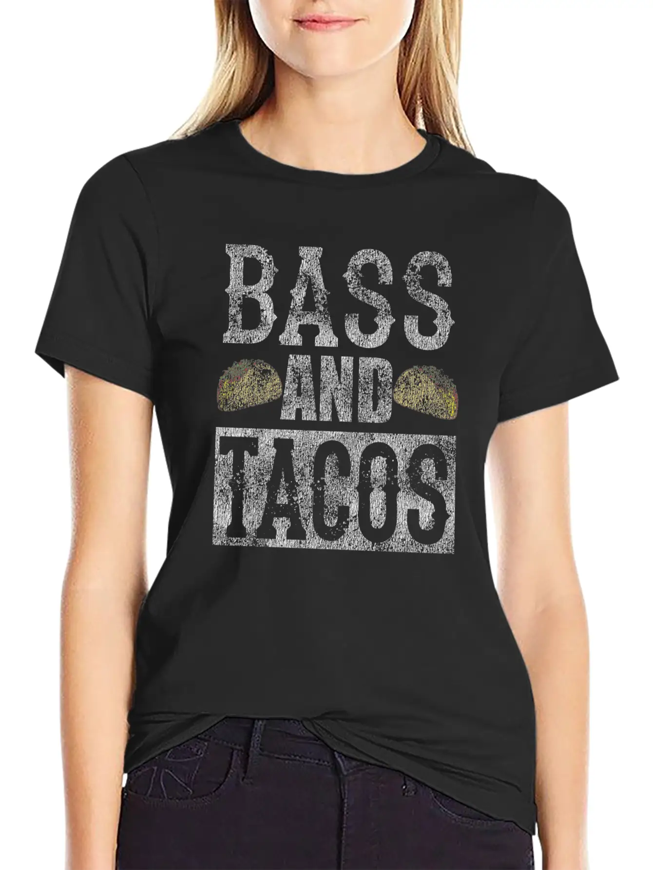 Bass And Tacos Funny Taco Bass Guitar Distressed T Modern Fit Casual T-Shirt – Clean And Versatile Design