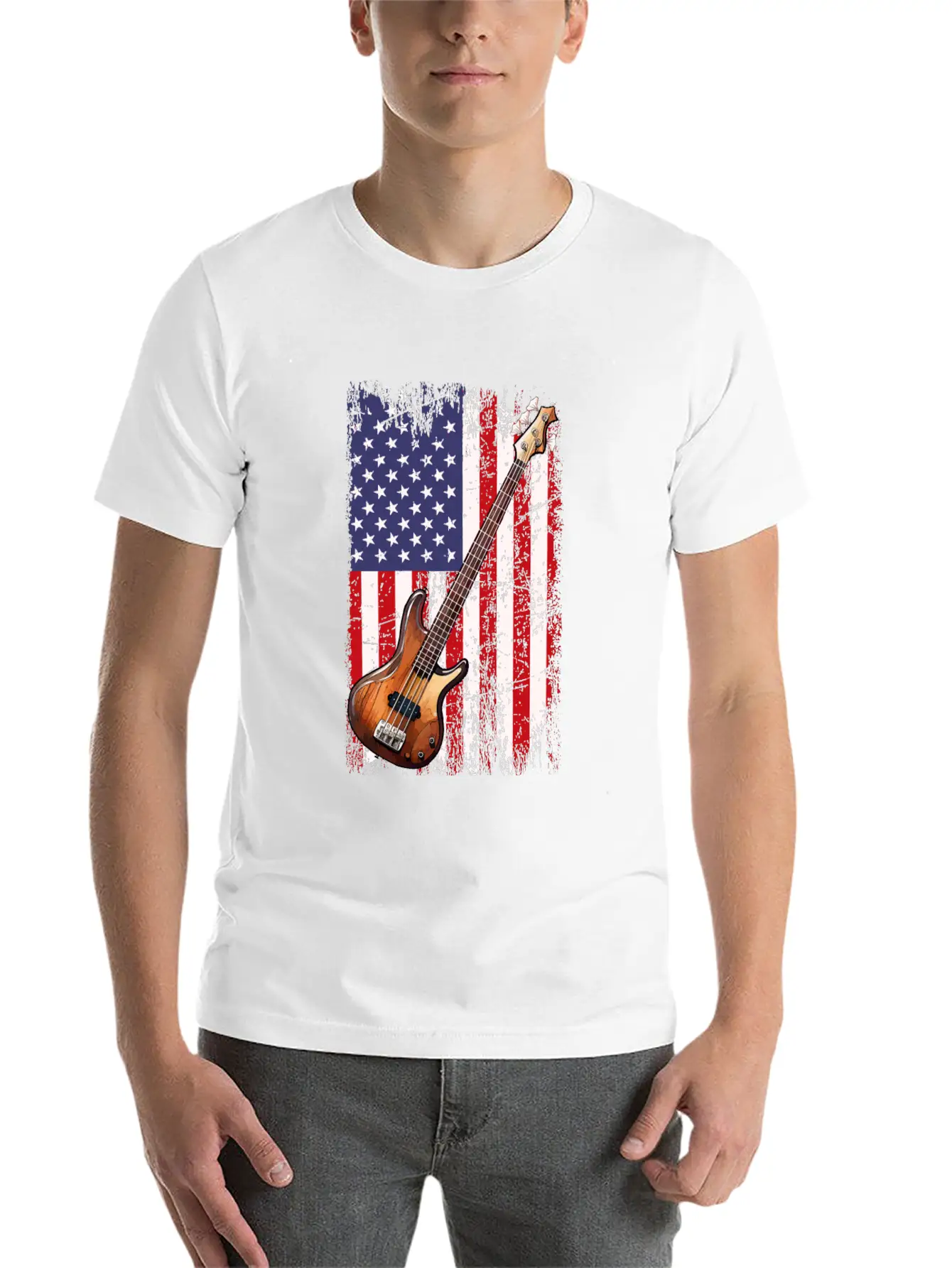 Bass Guitar American Flag, Funny Bass Player Stylish Everyday T-Shirt – Unisex Basic Cotton Tee