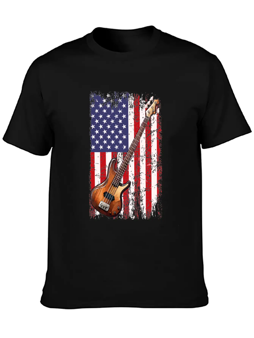 Bass Guitar American Flag, Funny Bass Player Stylish Everyday T-Shirt – Unisex Basic Cotton Tee