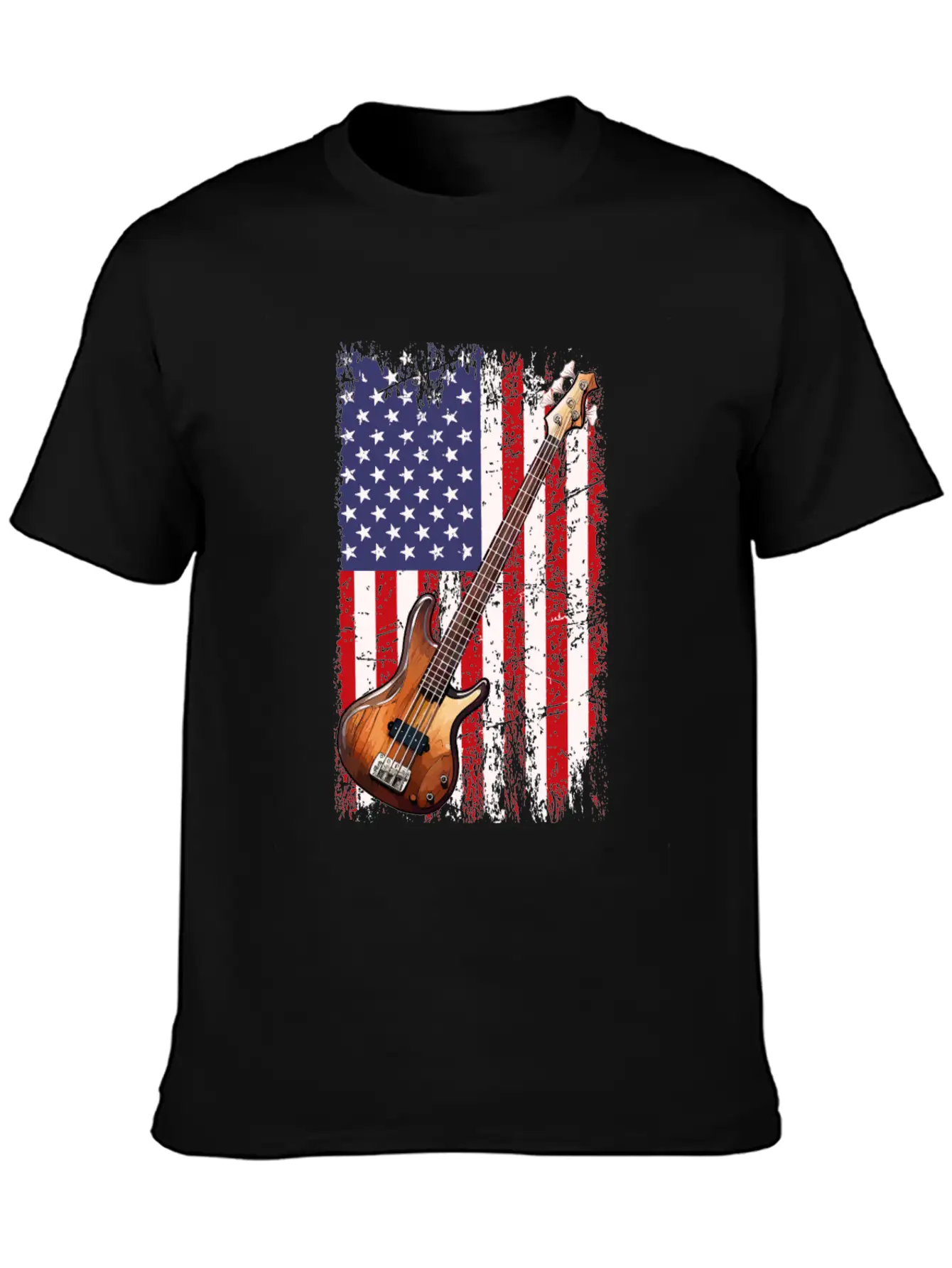 Bass Guitar American Flag, Funny Bass Player Stylish Everyday T-Shirt – Unisex Basic Cotton Tee