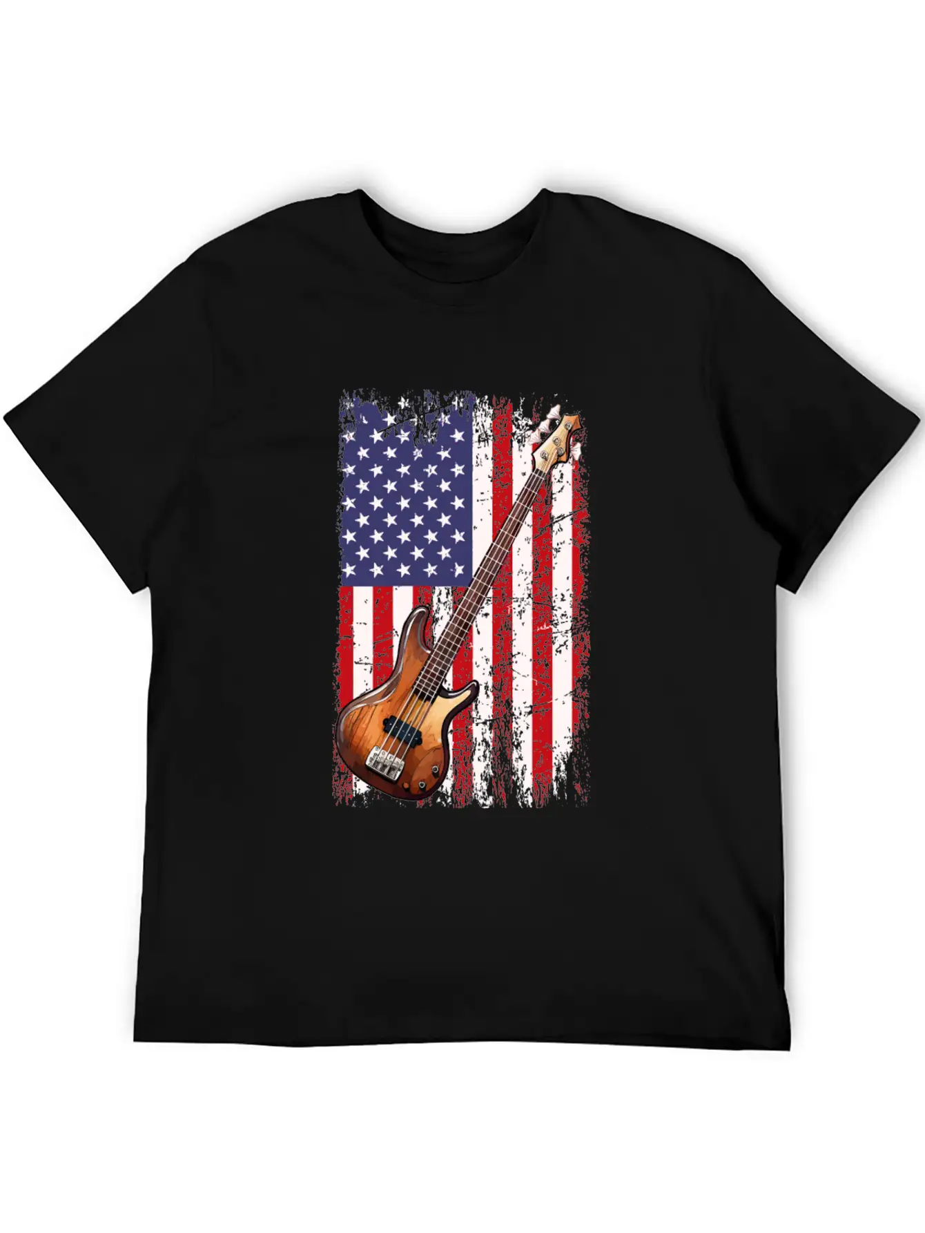 Bass Guitar American Flag, Funny Bass Player Stylish Everyday T-Shirt – Unisex Basic Cotton Tee