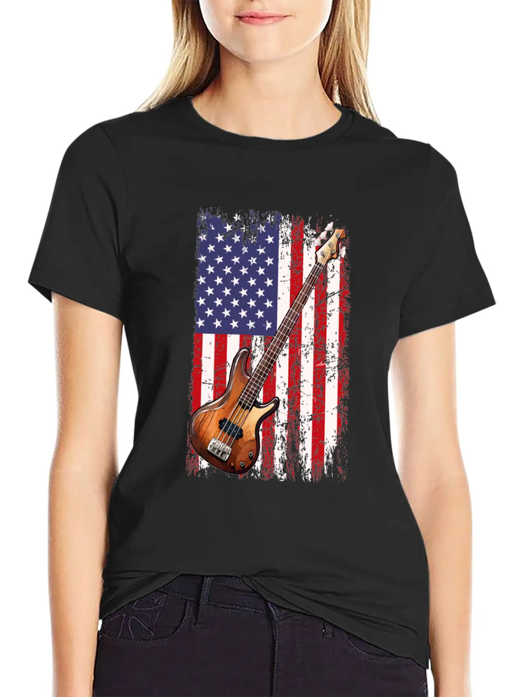 Bass Guitar American Flag, Funny Bass Player Stylish Everyday T-Shirt – Unisex Basic Cotton Tee