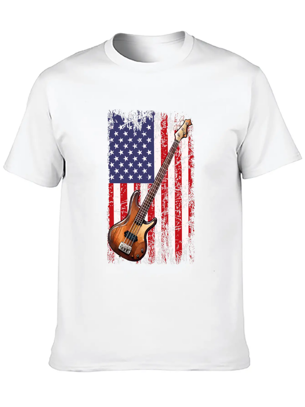 Bass Guitar American Flag, Funny Bass Player Stylish Everyday T-Shirt – Unisex Basic Cotton Tee