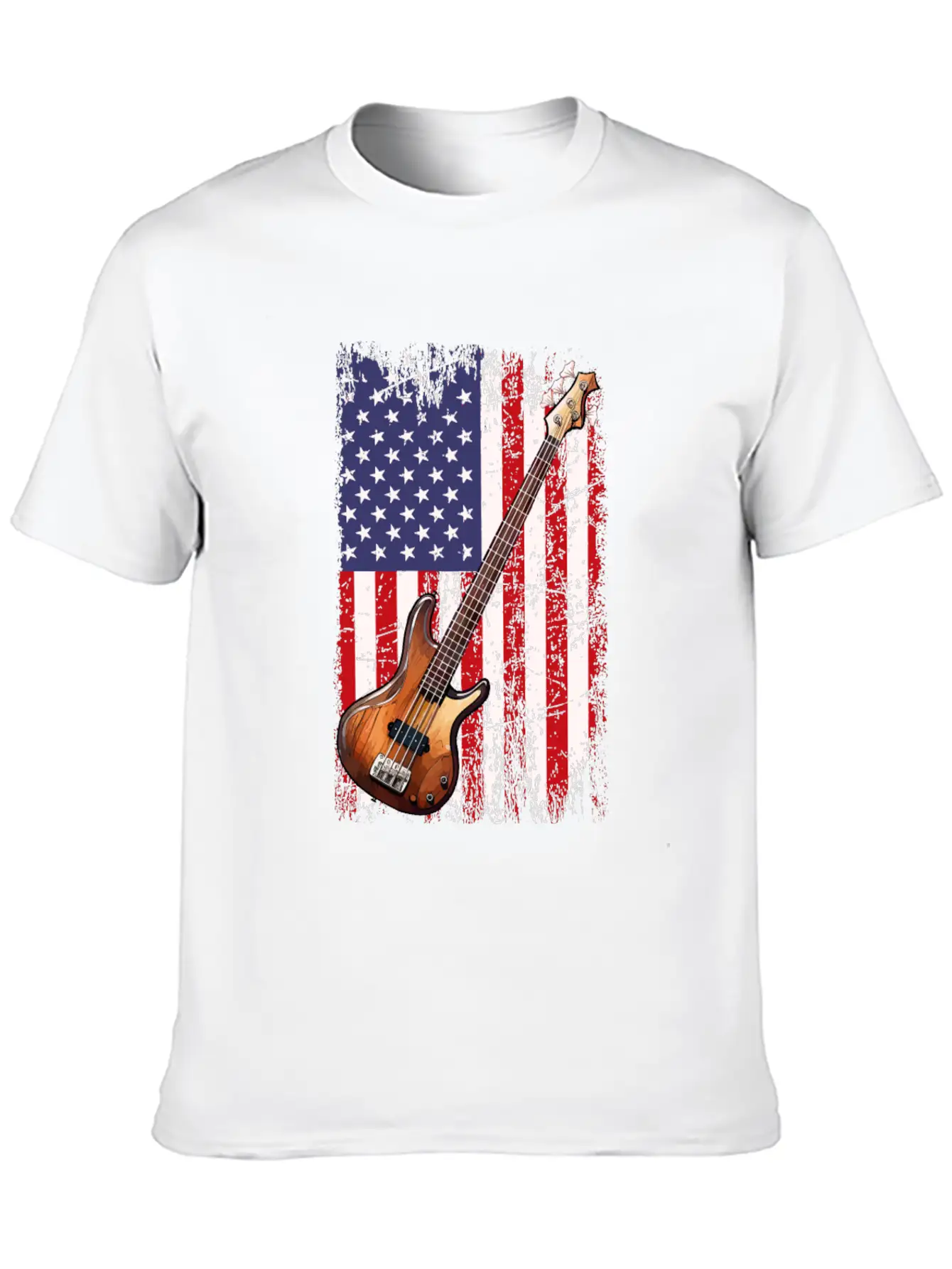 Bass Guitar American Flag, Funny Bass Player Stylish Everyday T-Shirt – Unisex Basic Cotton Tee