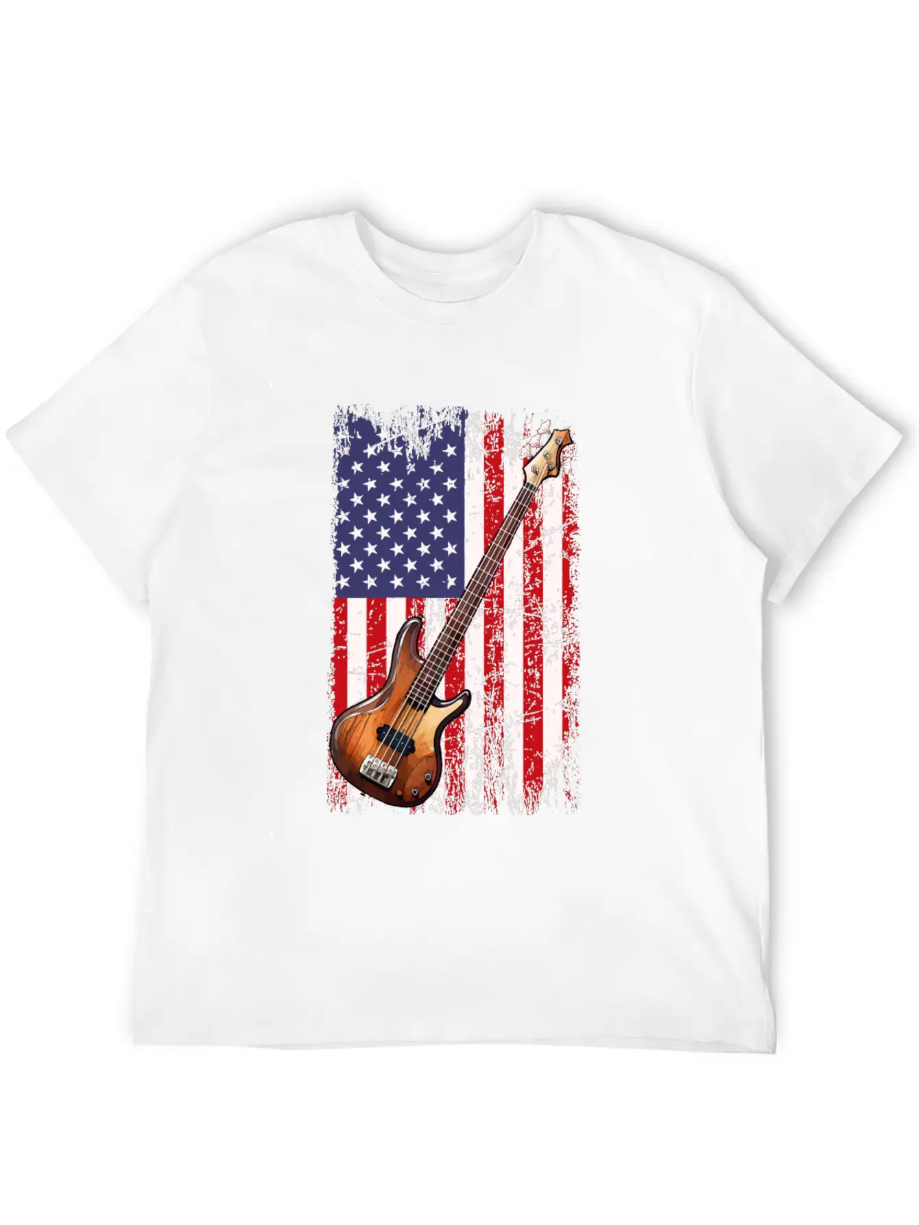Bass Guitar American Flag, Funny Bass Player Stylish Everyday T-Shirt – Unisex Basic Cotton Tee
