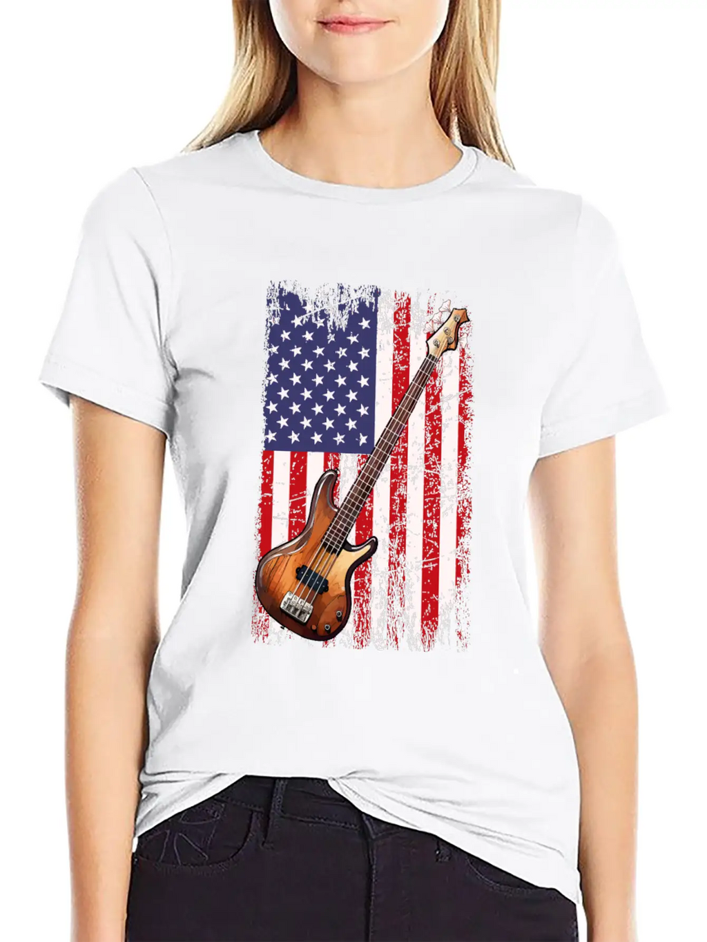 Bass Guitar American Flag, Funny Bass Player Stylish Everyday T-Shirt – Unisex Basic Cotton Tee