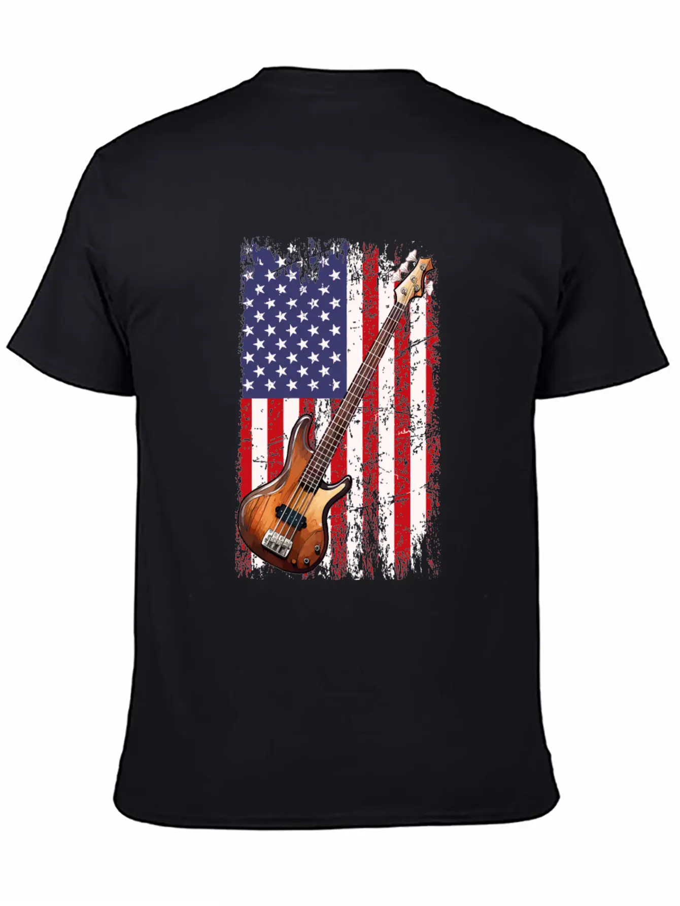 Bass Guitar American Flag, Funny Bass Player Stylish Everyday T-Shirt – Unisex Basic Cotton Tee
