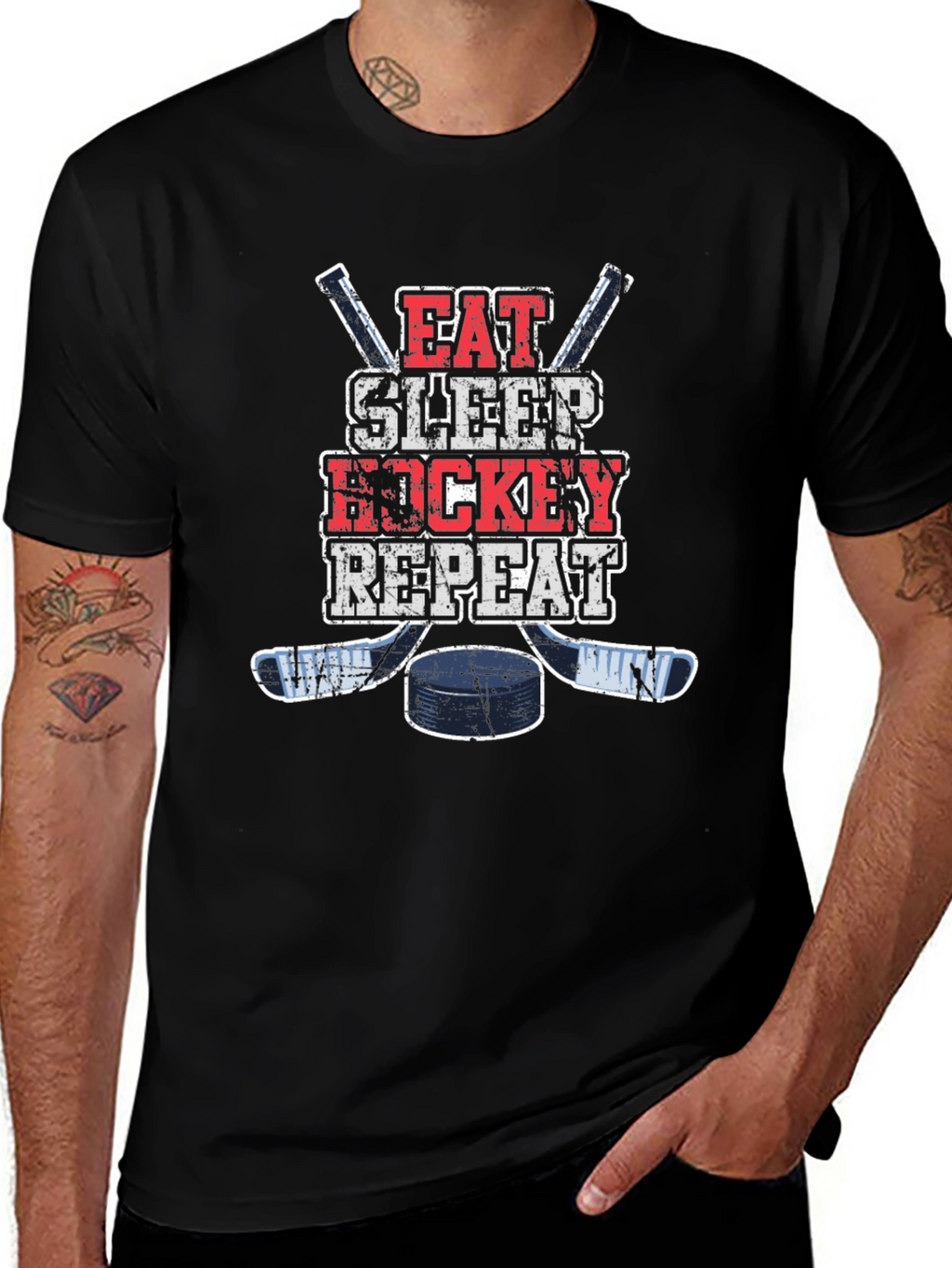 Eat Sleep Hockey Repeat Graphic T-Shirt