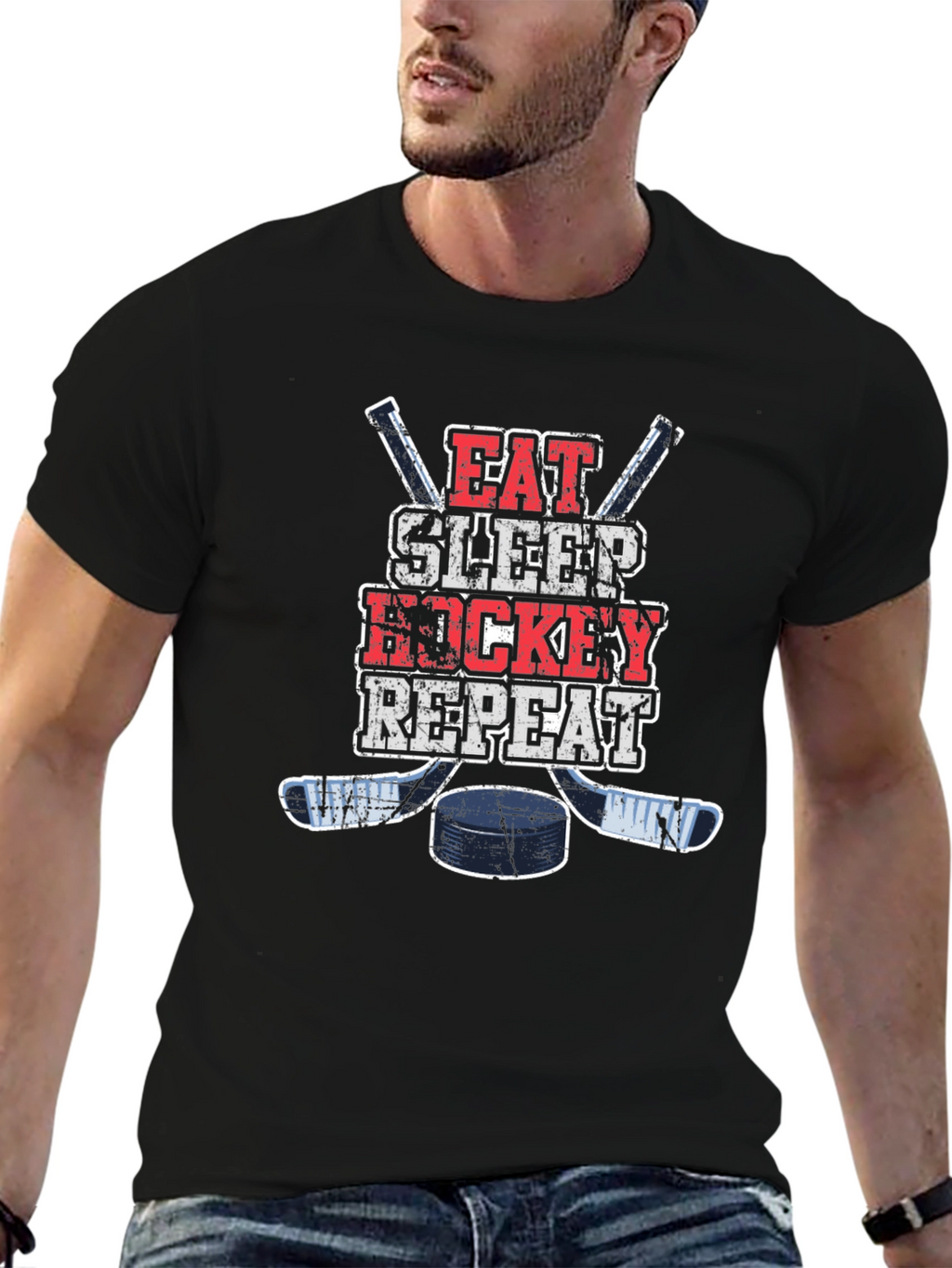Eat Sleep Hockey Repeat Graphic T-Shirt