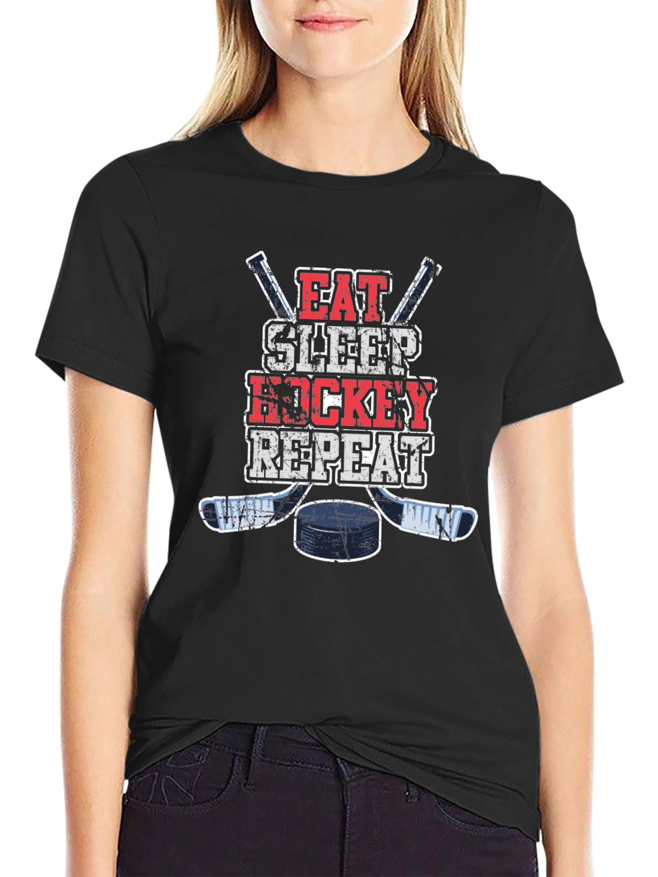 Eat Sleep Hockey Repeat Graphic T-Shirt