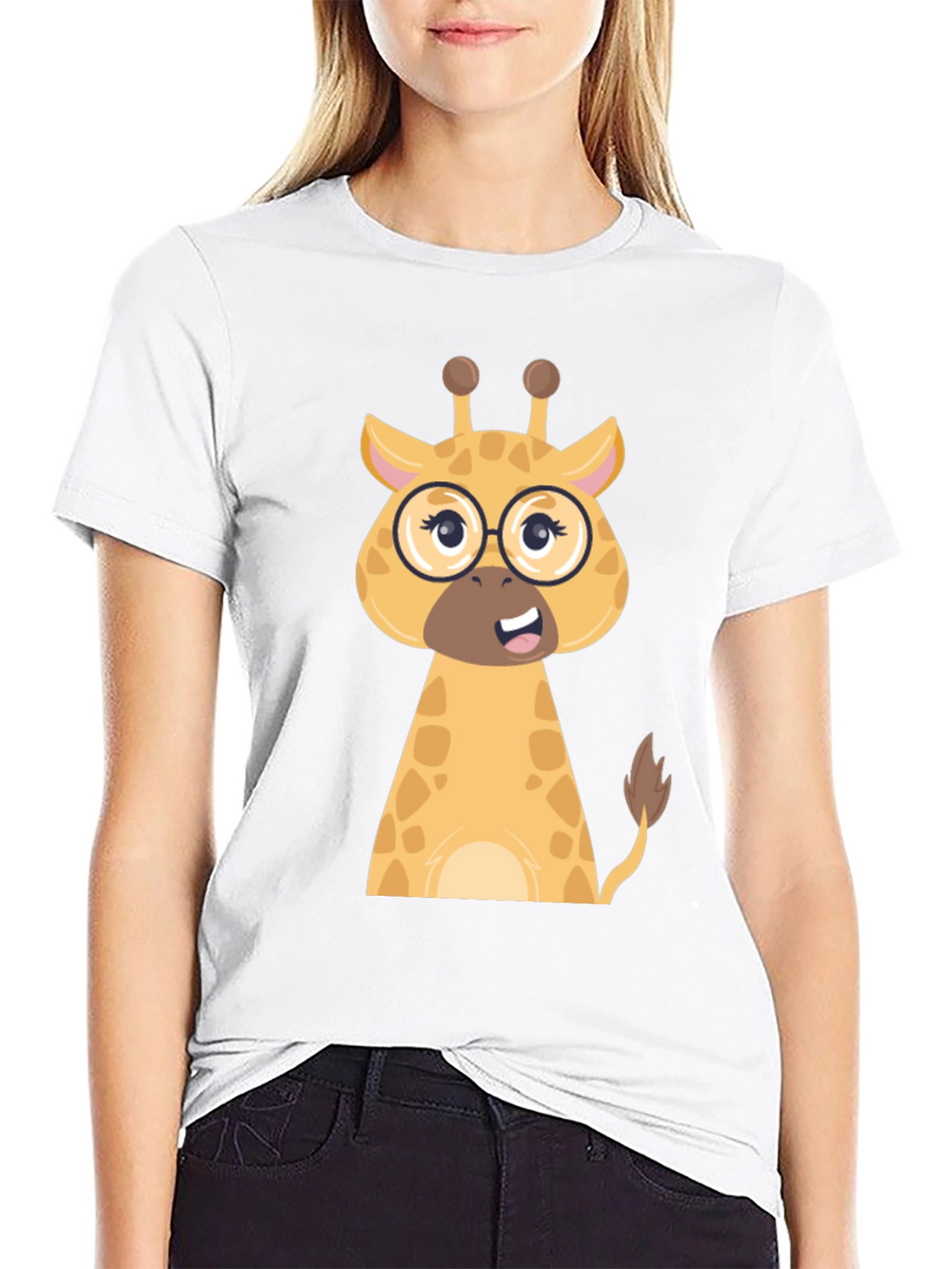 Giraffe with Glasses Graphic Tee - Black