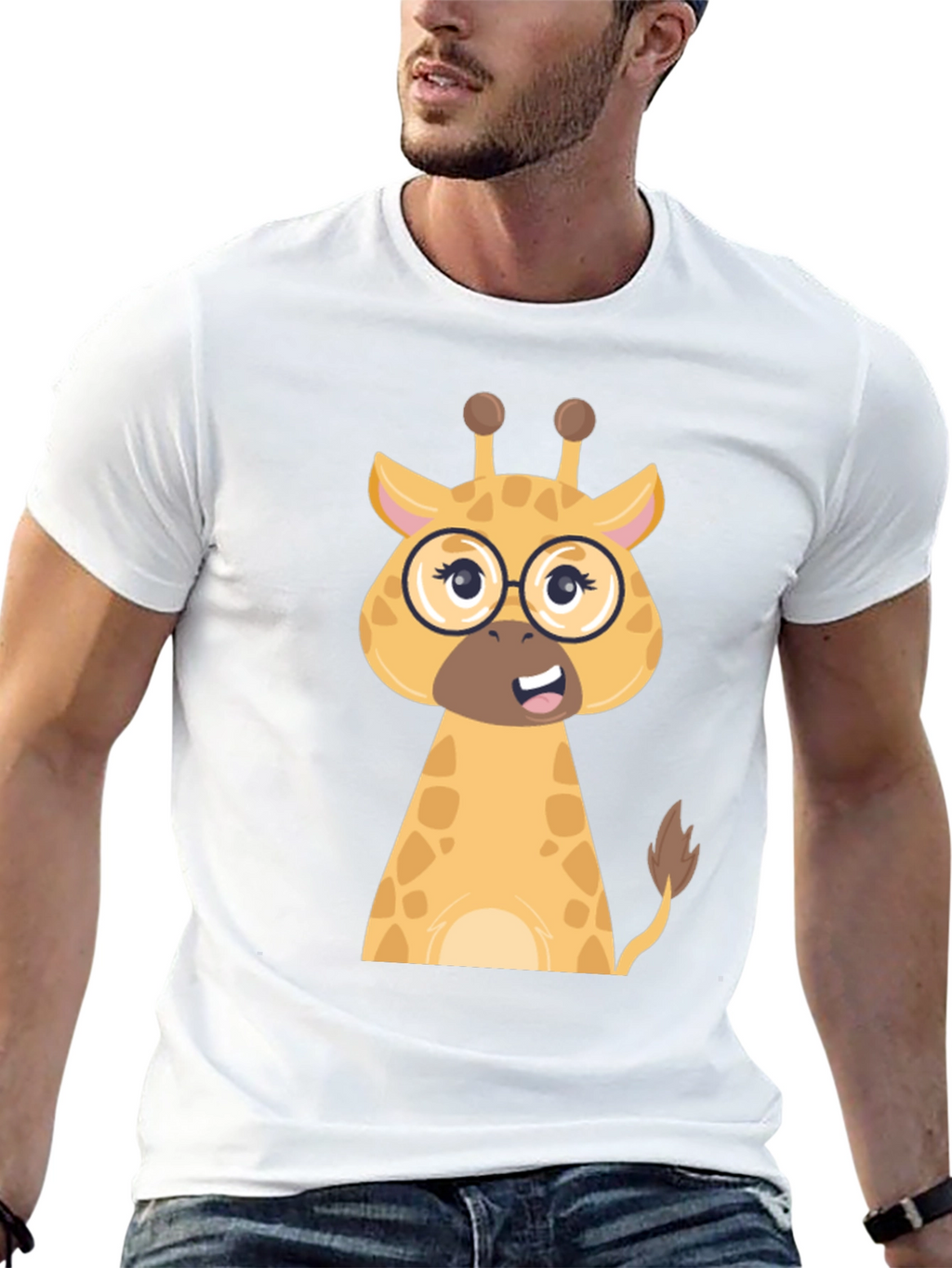 Giraffe with Glasses Graphic Tee - Black