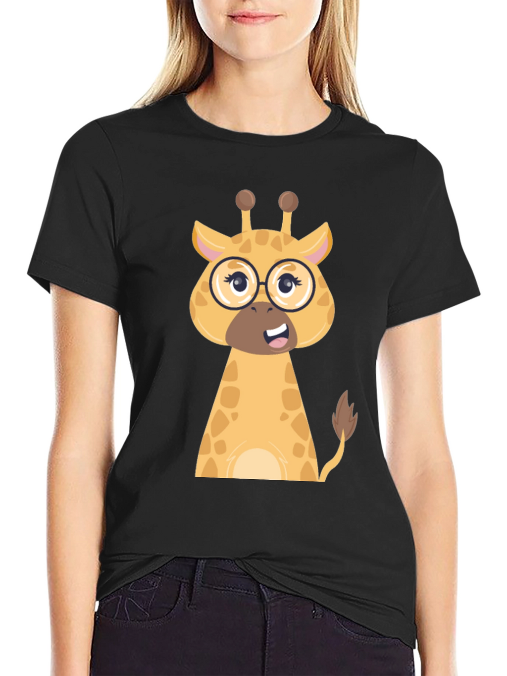 Giraffe with Glasses Graphic Tee - Black