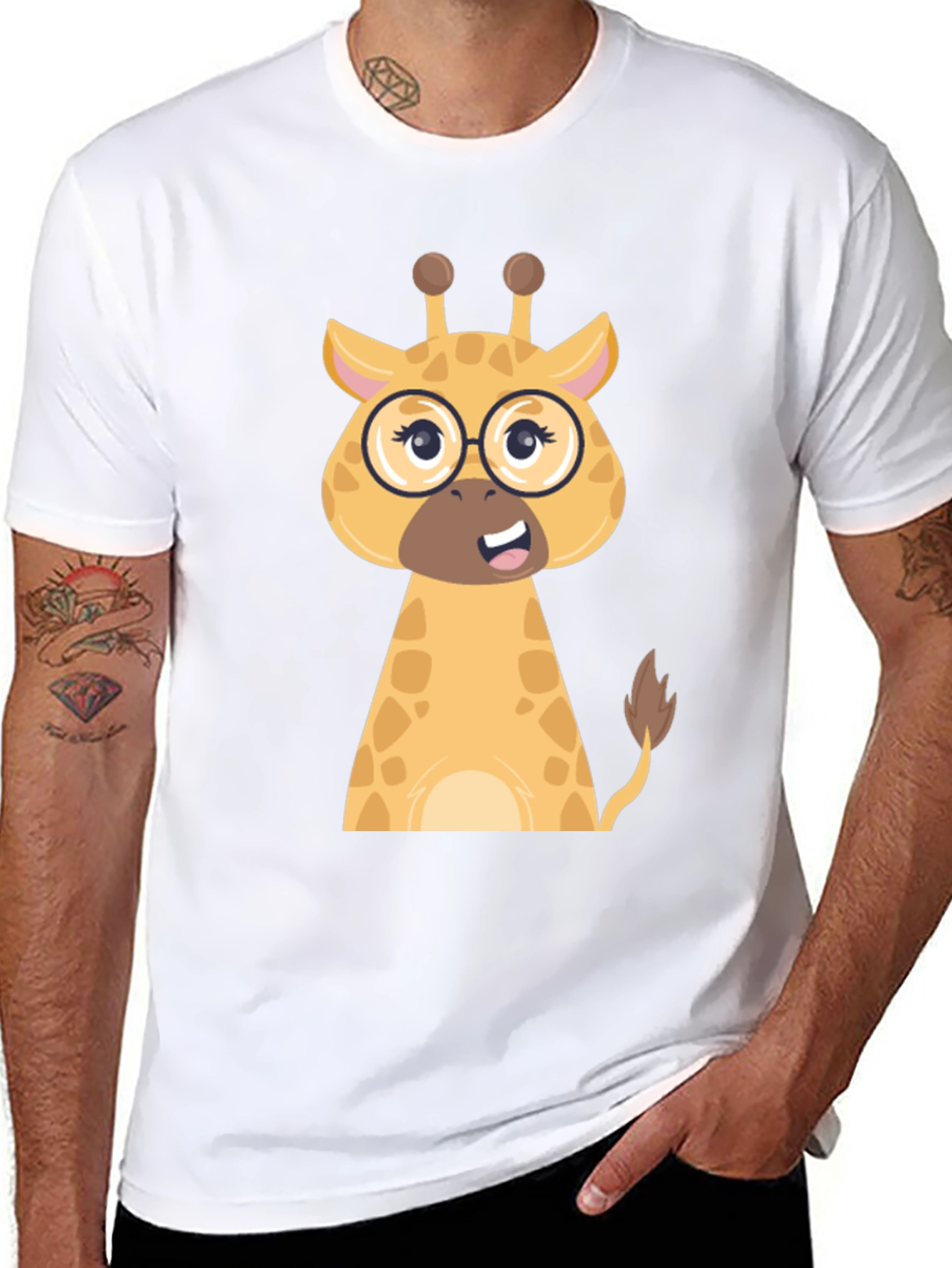 Giraffe with Glasses Graphic Tee - Black