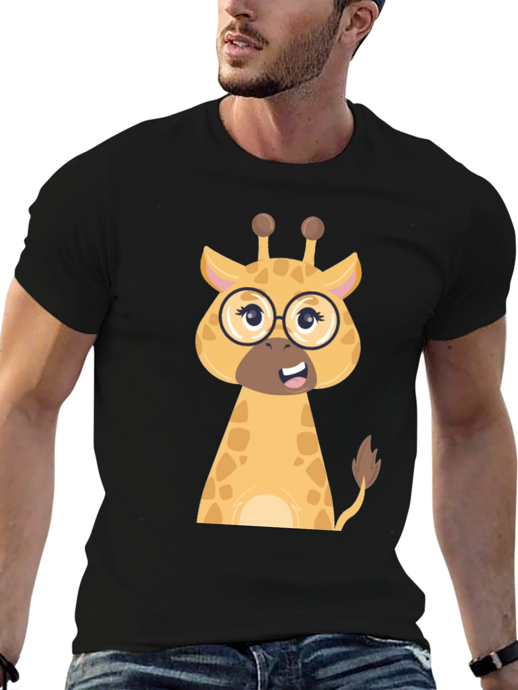 Giraffe with Glasses Graphic Tee - Black