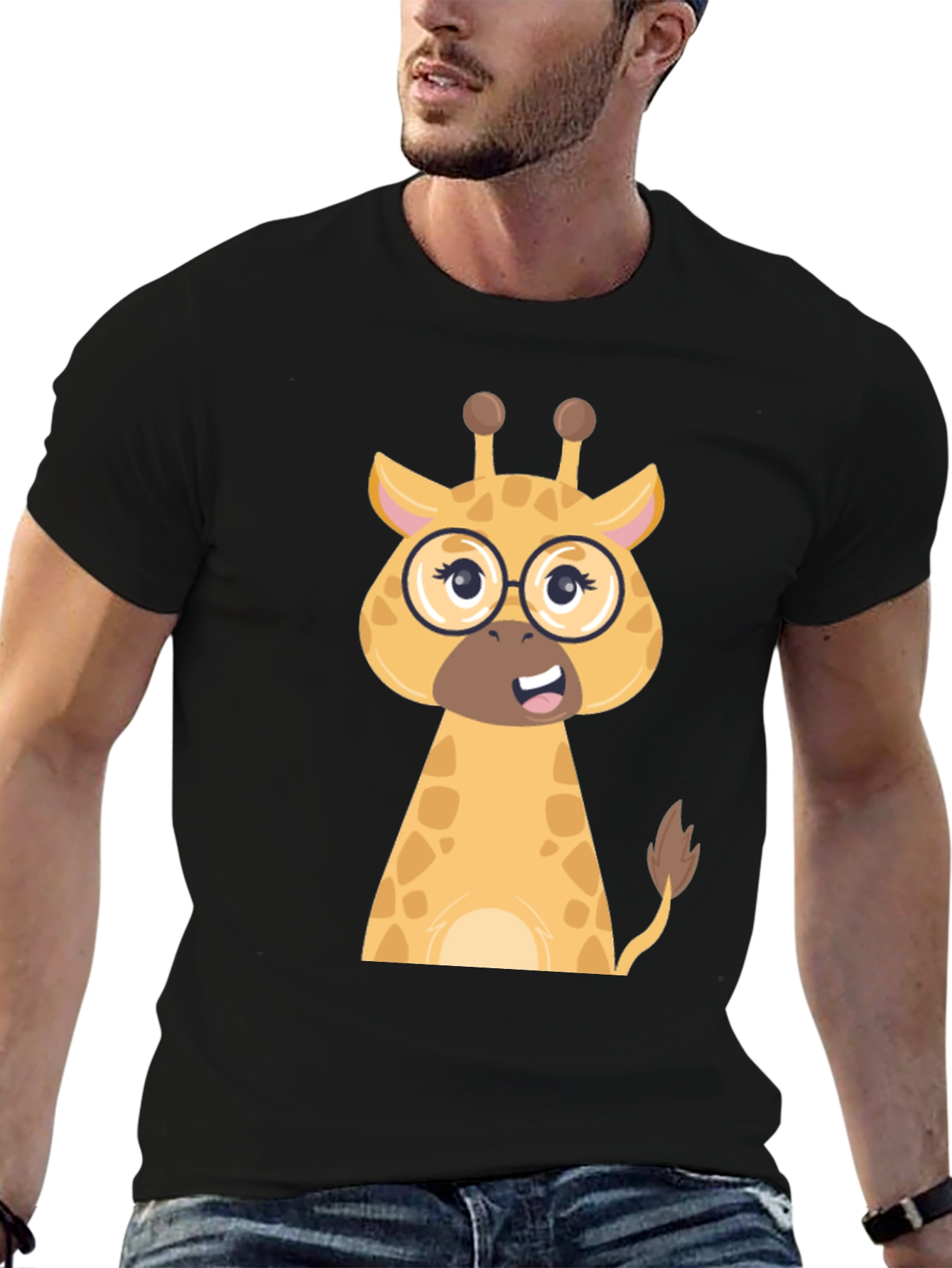 Giraffe with Glasses Graphic Tee - Black