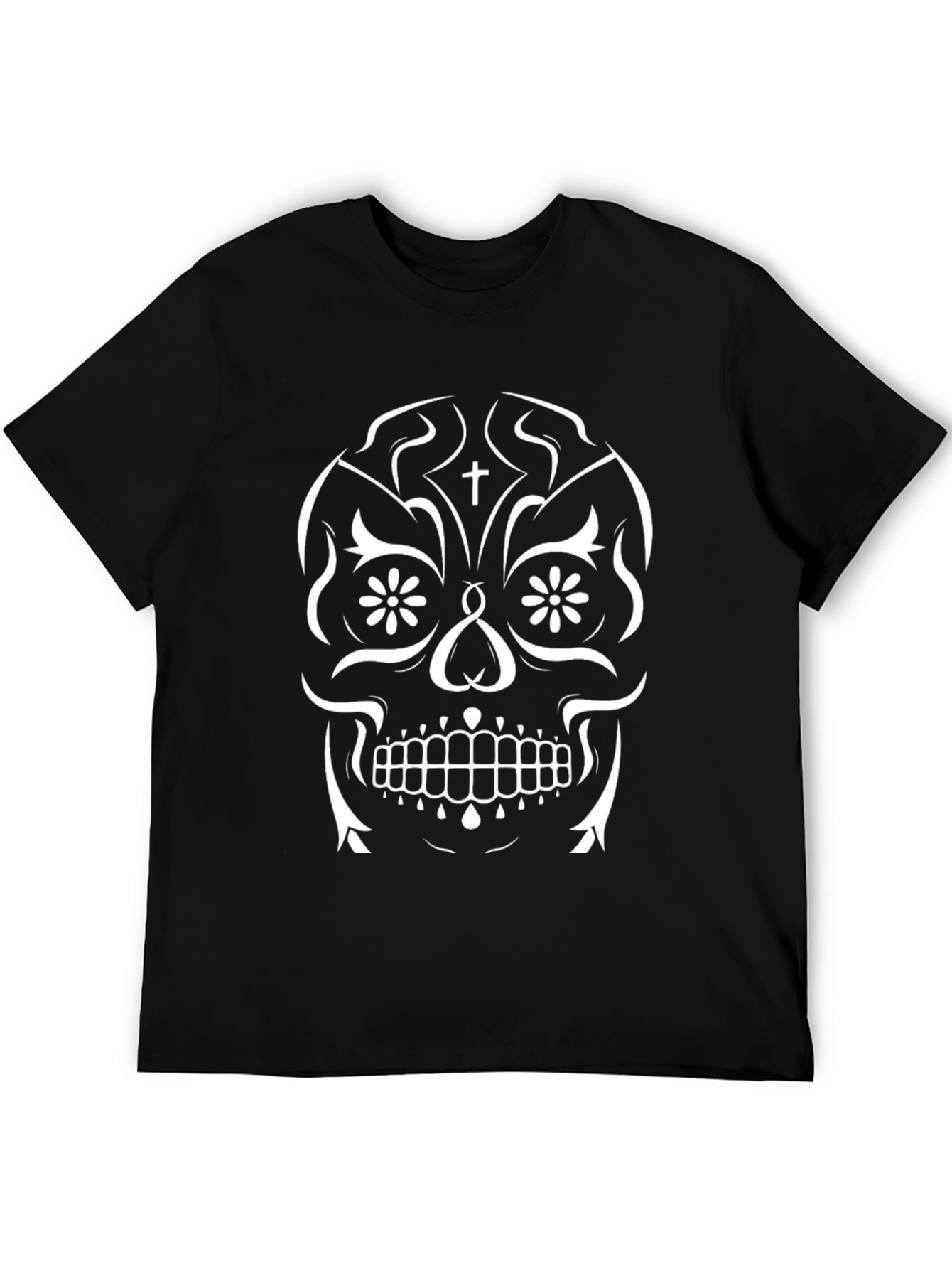 Sugar Skull Graphic Tee - Black Cotton T-Shirt
