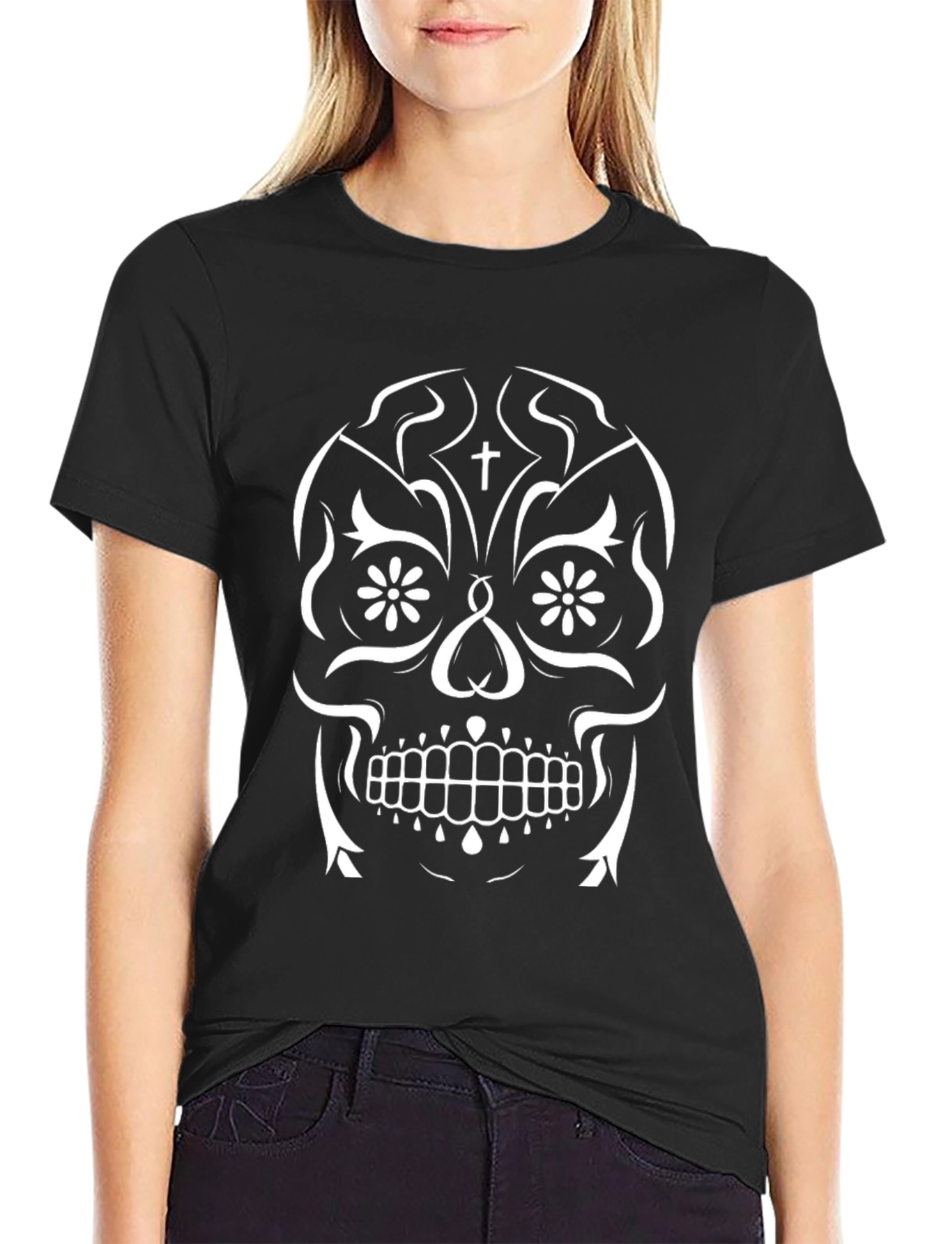 Sugar Skull Graphic Tee - Black Cotton T-Shirt