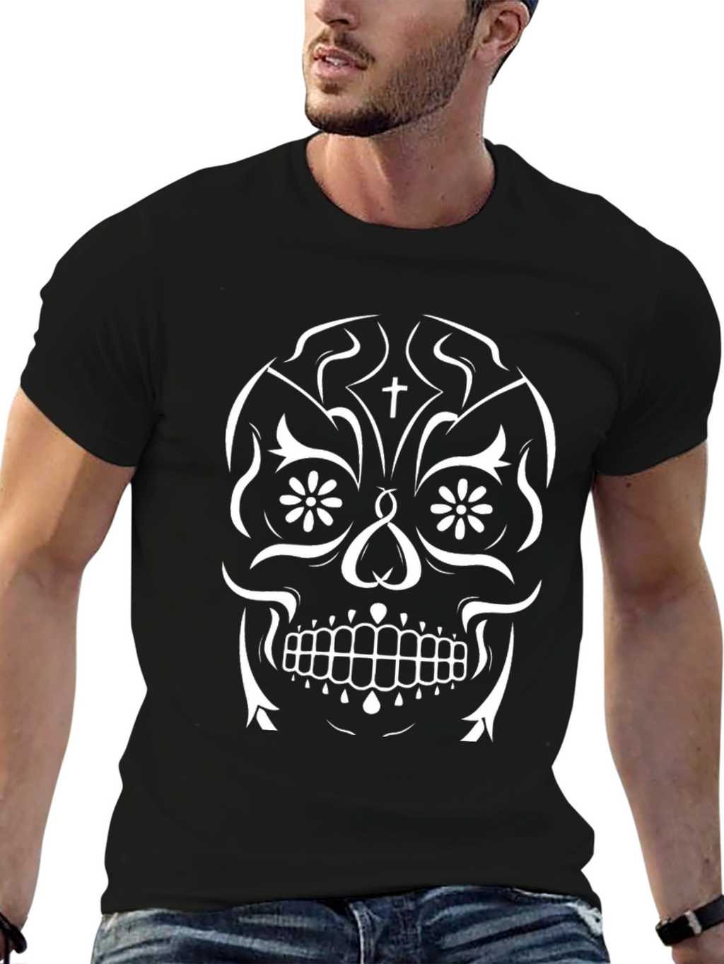 Sugar Skull Graphic Tee - Black Cotton T-Shirt