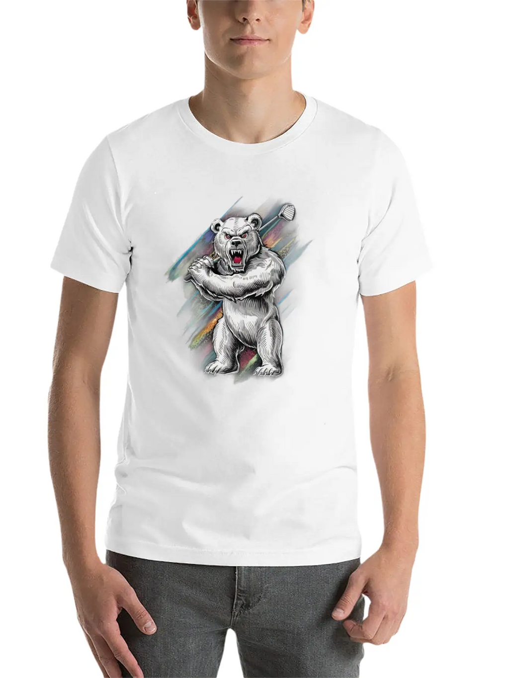 Bear Playing Golf, Big Bear Golfer Player Sport Basic Graphic T-Shirt – Daily Comfort In Soft Cotton