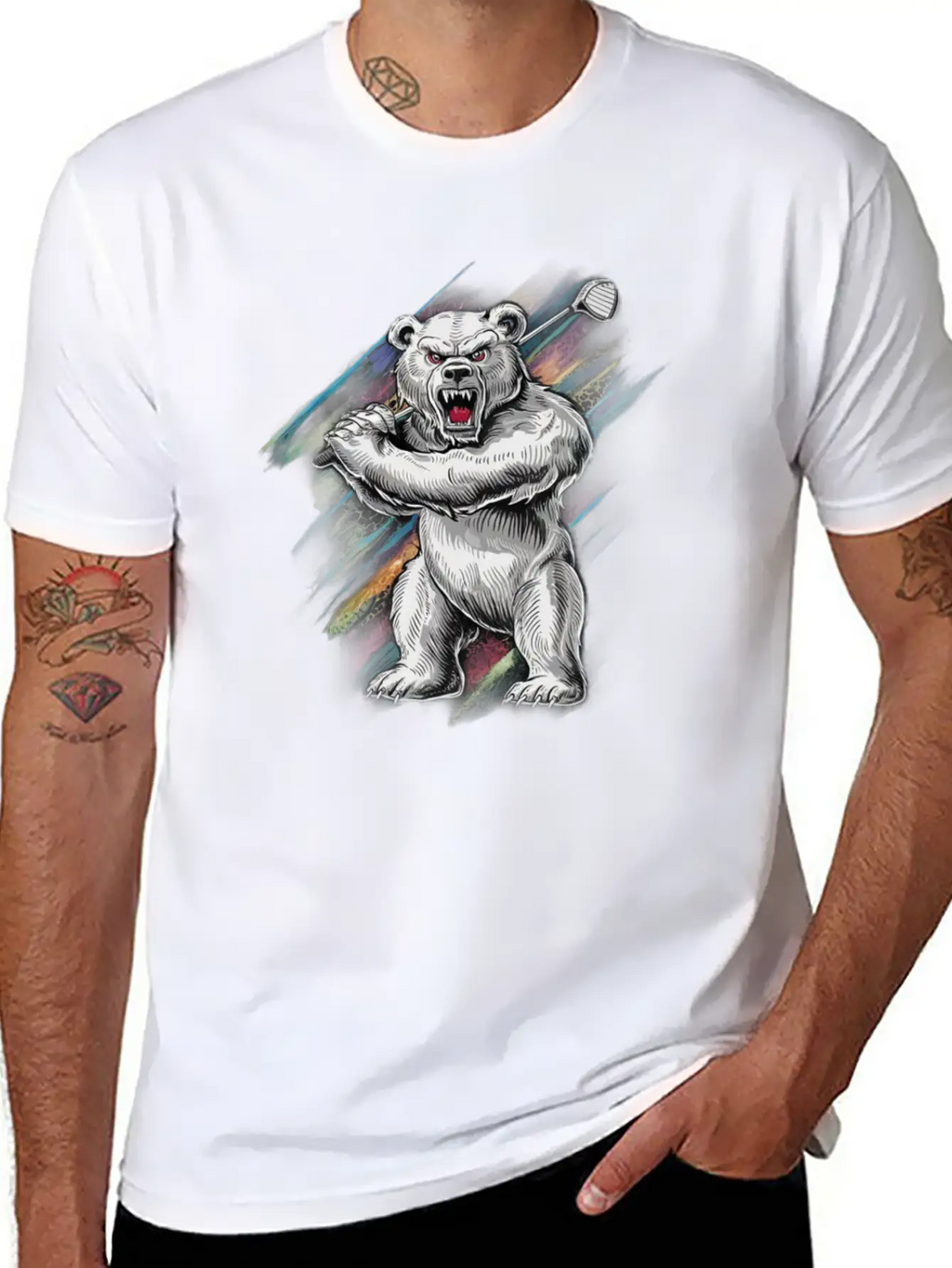 Bear Playing Golf, Big Bear Golfer Player Sport Basic Graphic T-Shirt – Daily Comfort In Soft Cotton
