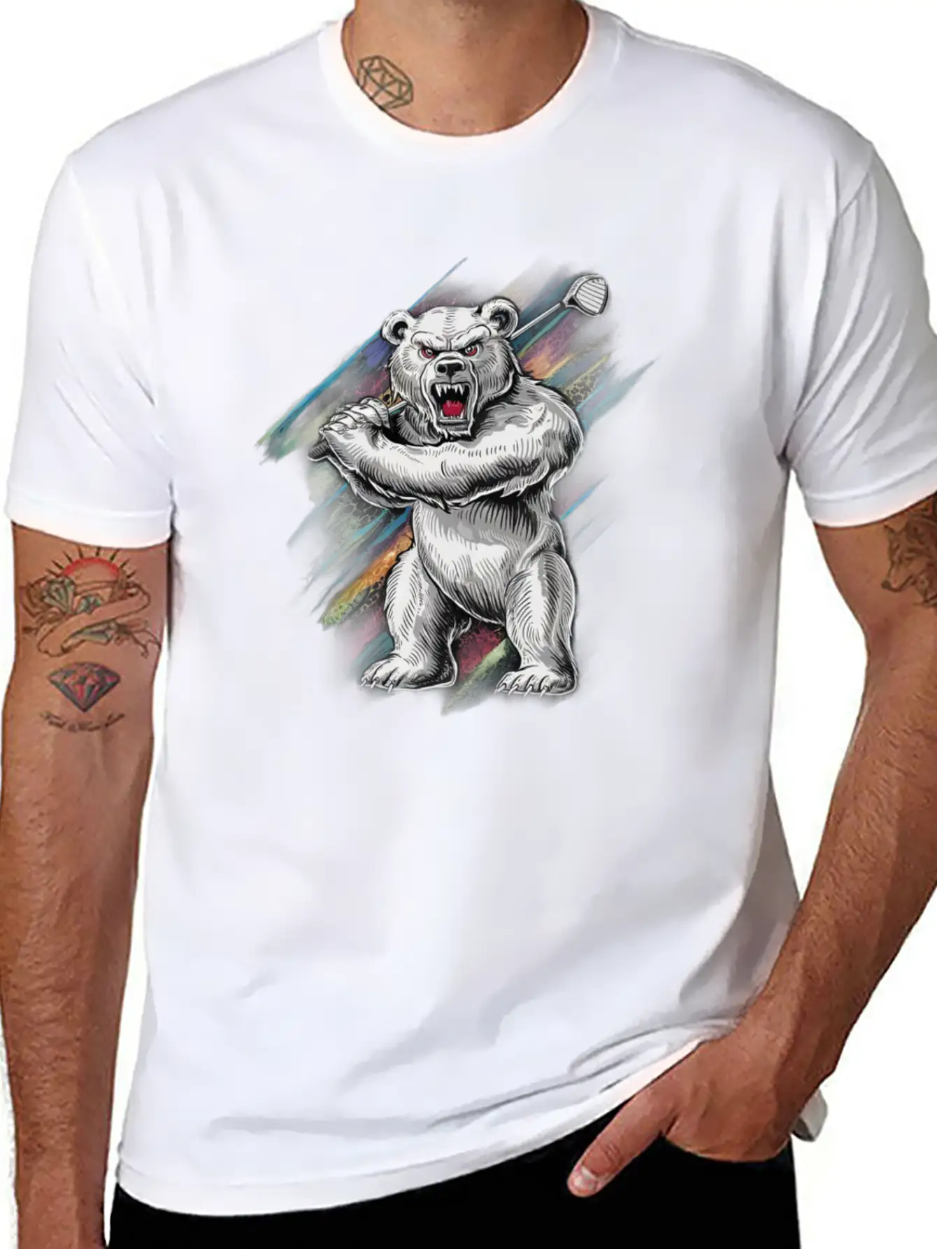 Bear Playing Golf, Big Bear Golfer Player Sport Basic Graphic T-Shirt – Daily Comfort In Soft Cotton