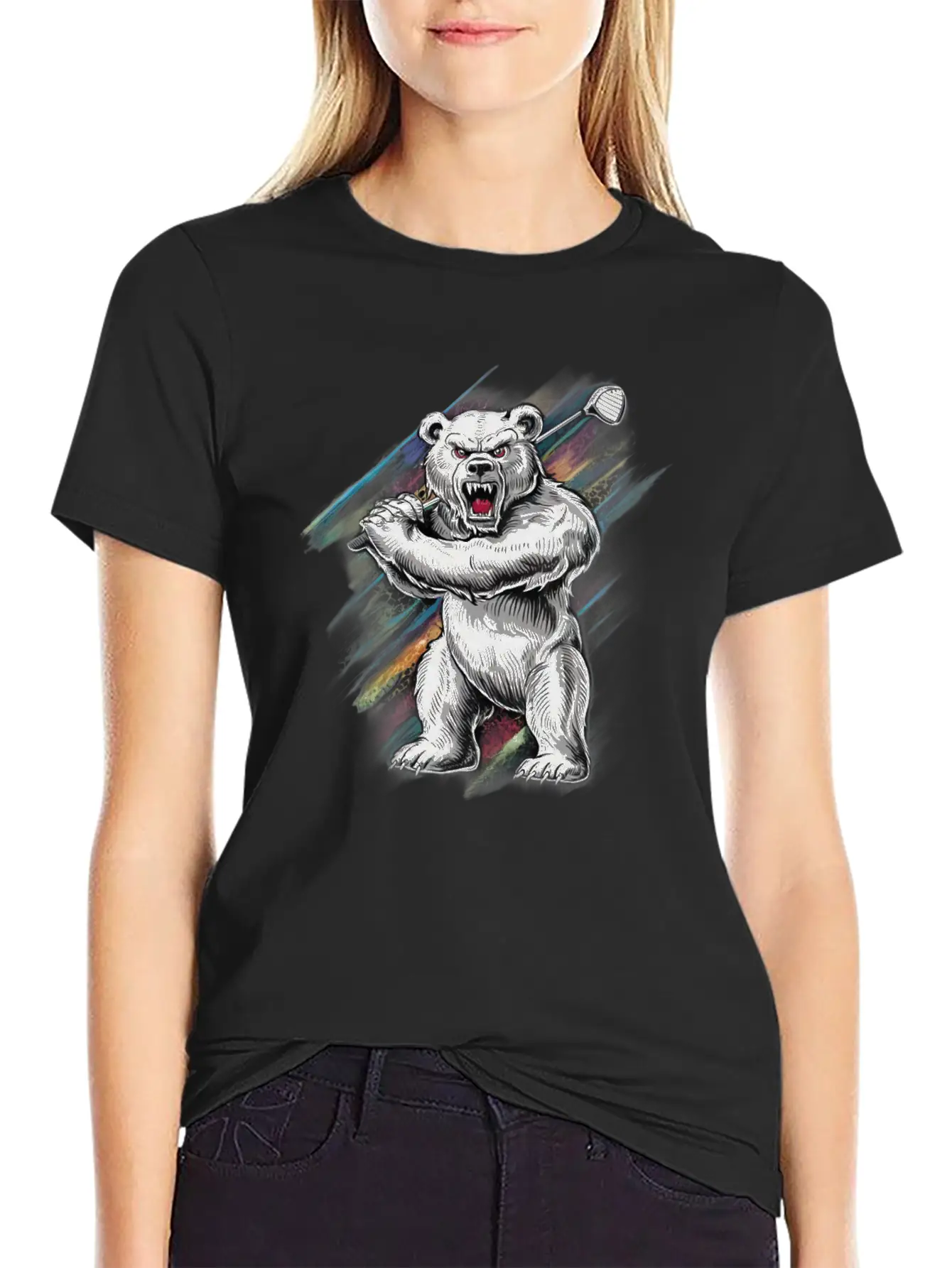 Bear Playing Golf, Big Bear Golfer Player Sport Basic Graphic T-Shirt – Daily Comfort In Soft Cotton