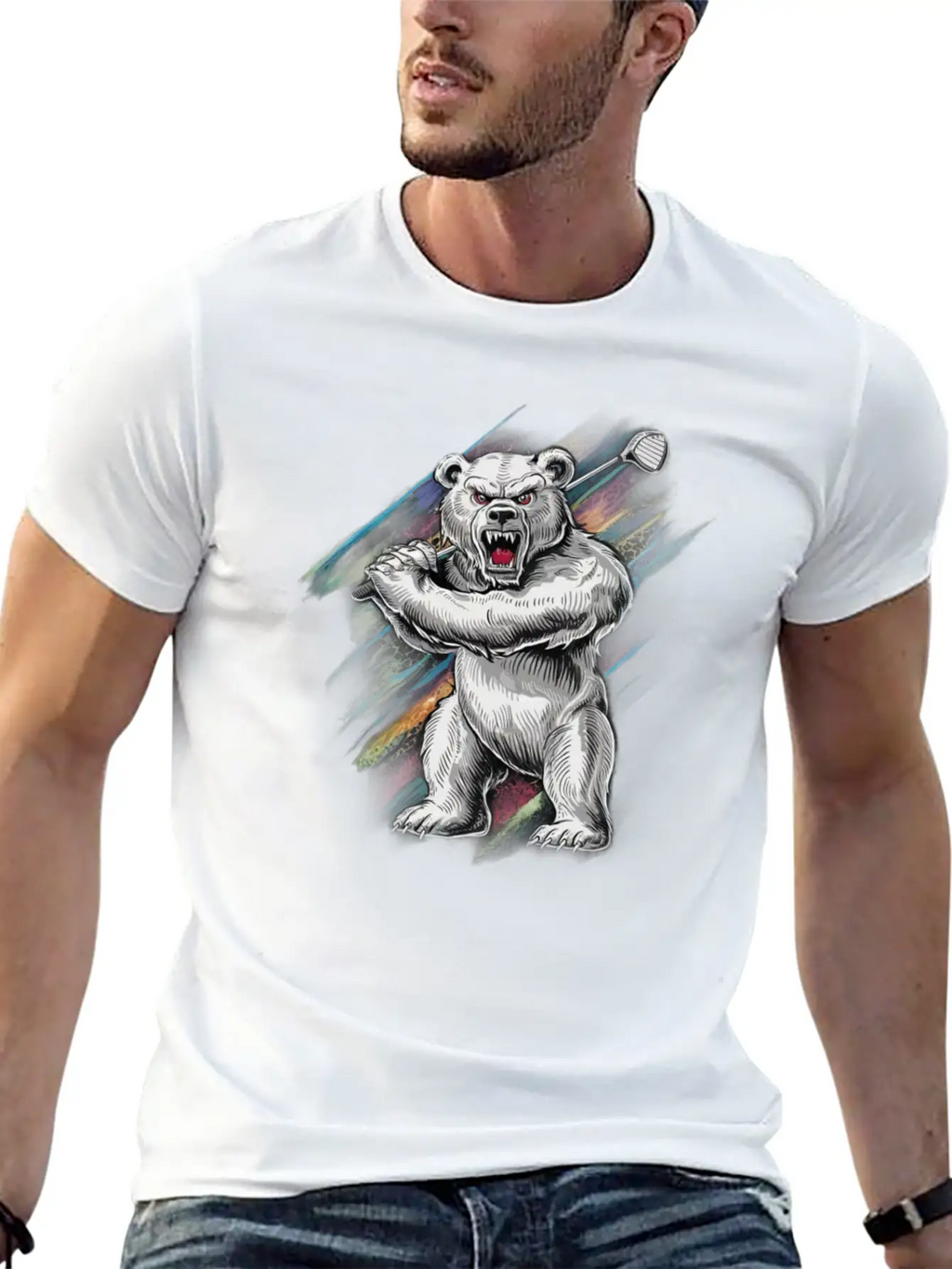 Bear Playing Golf, Big Bear Golfer Player Sport Basic Graphic T-Shirt – Daily Comfort In Soft Cotton