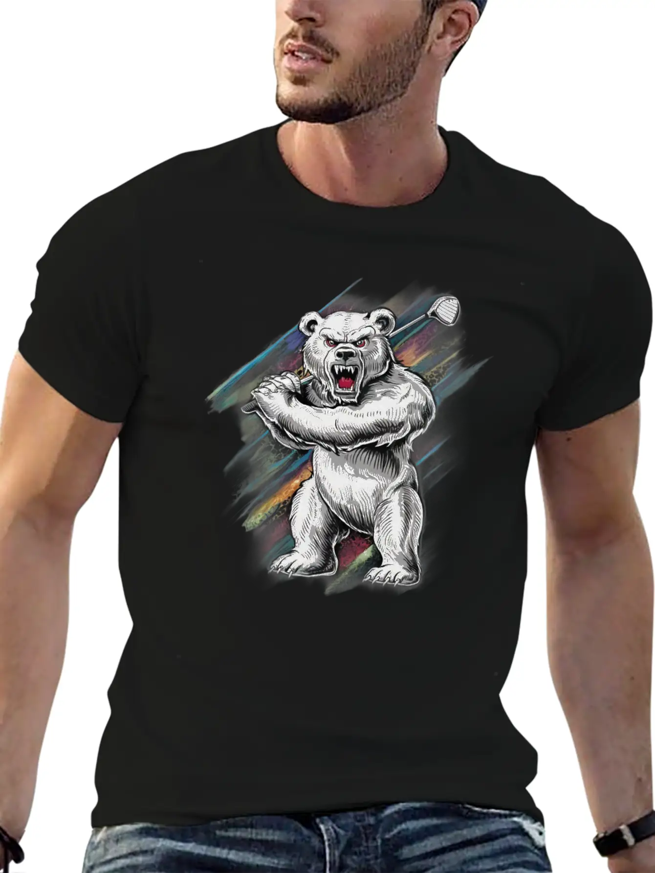 Bear Playing Golf, Big Bear Golfer Player Sport Basic Graphic T-Shirt – Daily Comfort In Soft Cotton