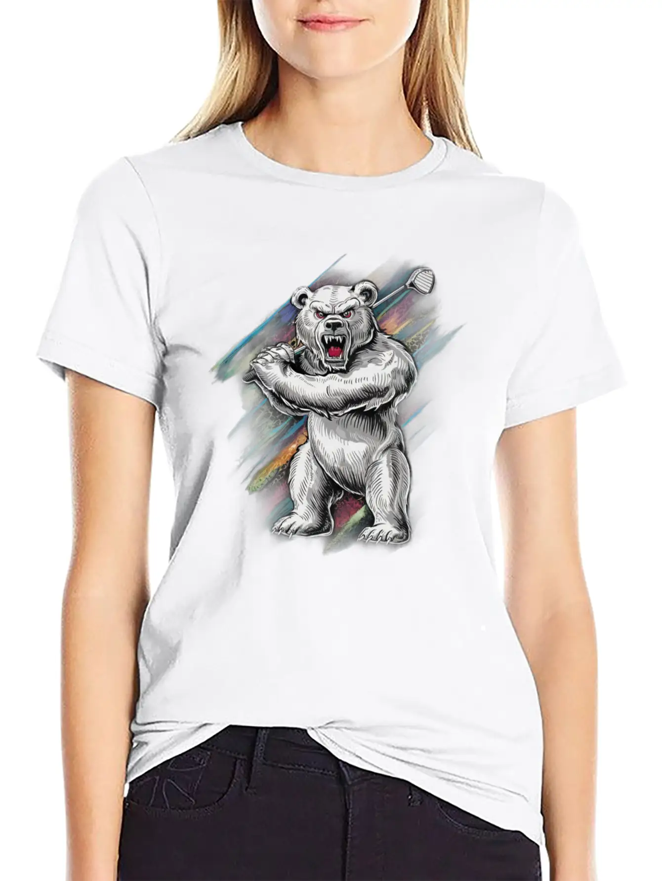 Bear Playing Golf, Big Bear Golfer Player Sport Basic Graphic T-Shirt – Daily Comfort In Soft Cotton