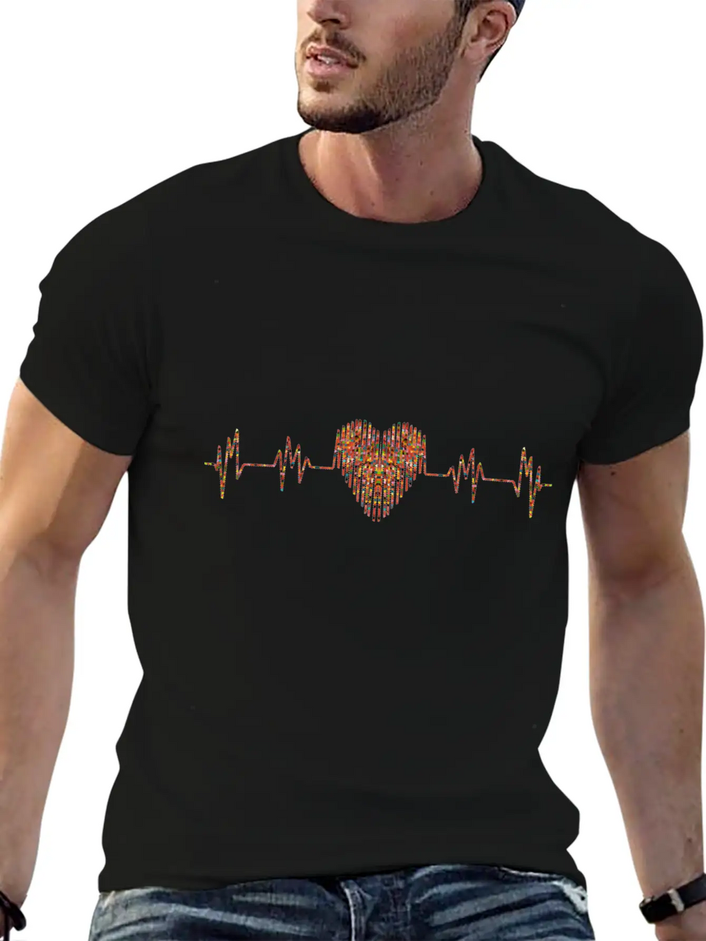 Beautiful Heartbeat Love Heart Design Essential Cotton Tee For Daily Outfits – Unisex Style