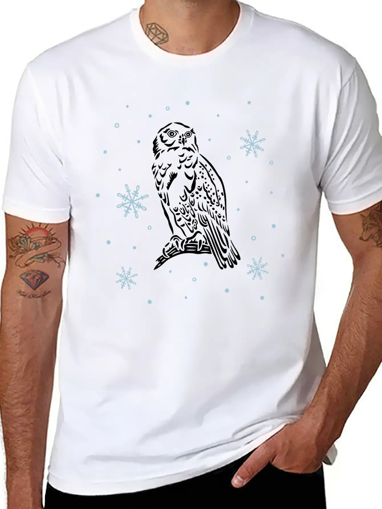 Beautiful Snow Owl With Snowflakes. Breathable Graphic T-Shirt – Perfect For Casual Days