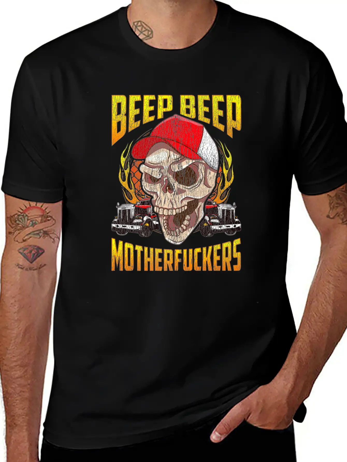 Beep Beep Motherfuckers Skull Truck Driver Breathable Soft Cotton T-Shirt – Timeless Casual Look