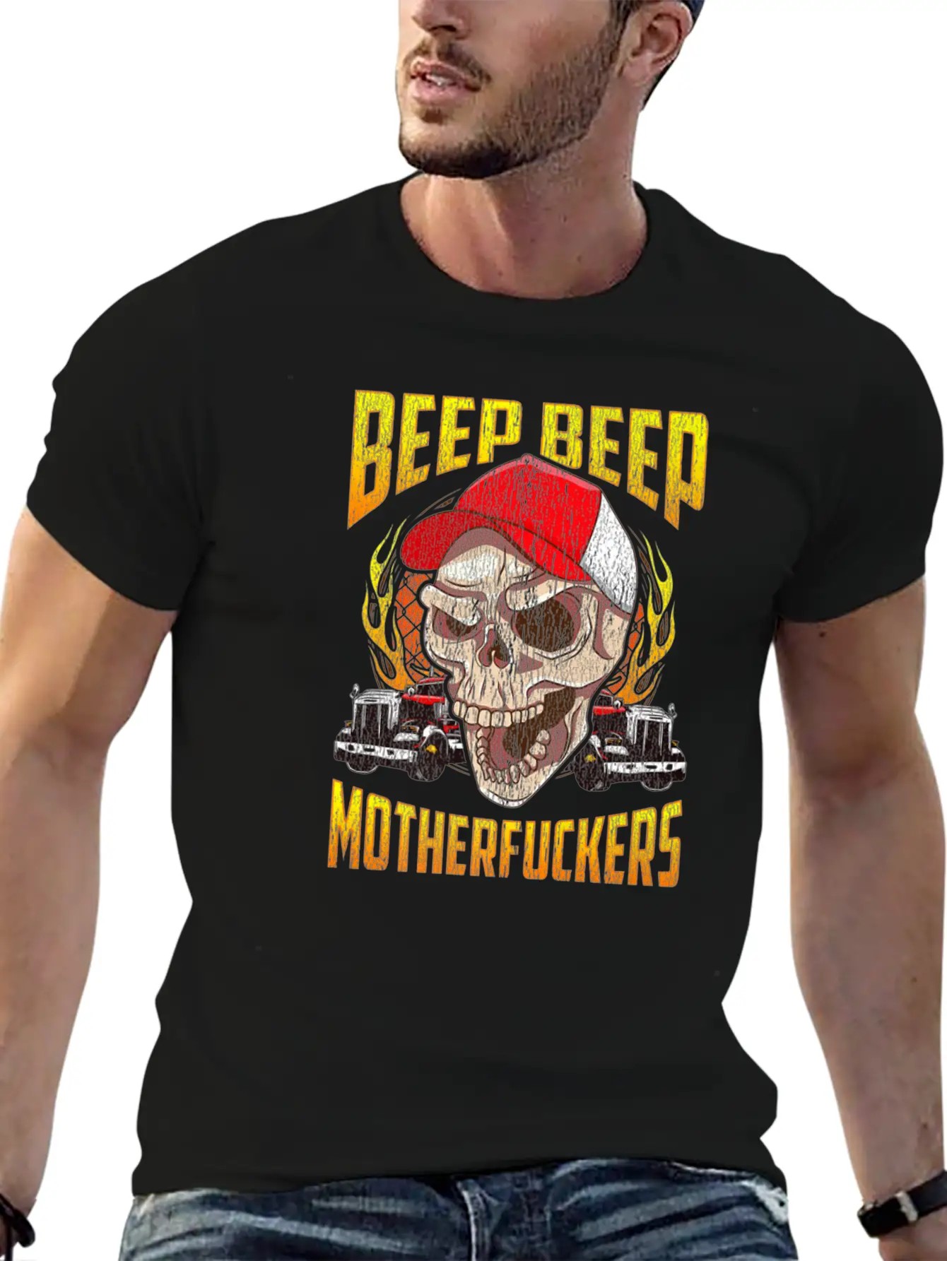Beep Beep Motherfuckers Skull Truck Driver Breathable Soft Cotton T-Shirt – Timeless Casual Look