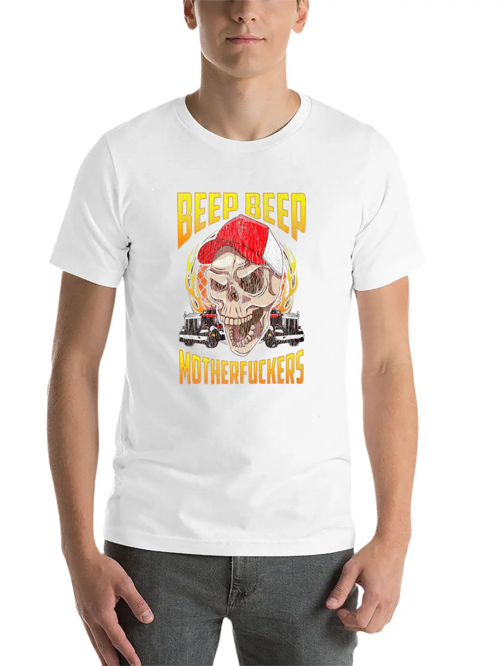 Beep Beep Motherfuckers Skull Truck Driver Breathable Soft Cotton T-Shirt – Timeless Casual Look