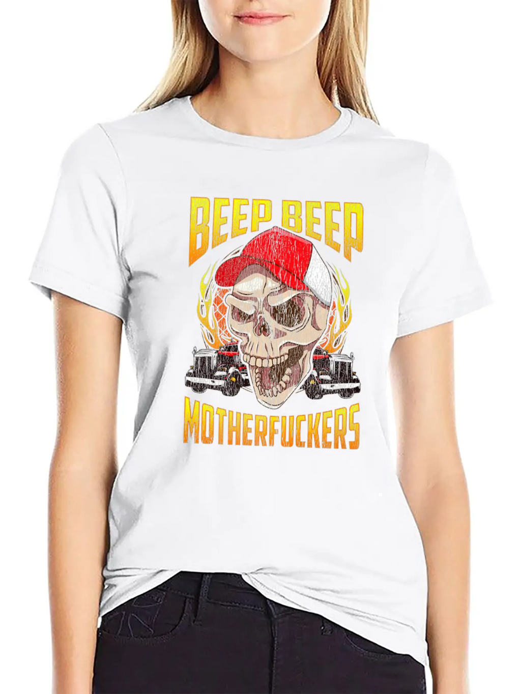 Beep Beep Motherfuckers Skull Truck Driver Breathable Soft Cotton T-Shirt – Timeless Casual Look