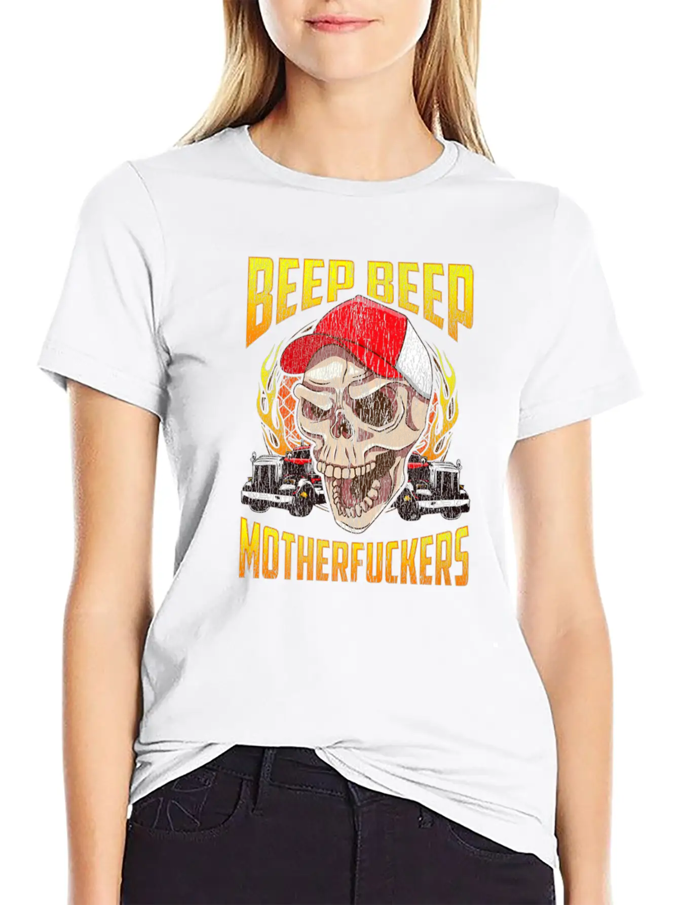 Beep Beep Motherfuckers Skull Truck Driver Breathable Soft Cotton T-Shirt – Timeless Casual Look