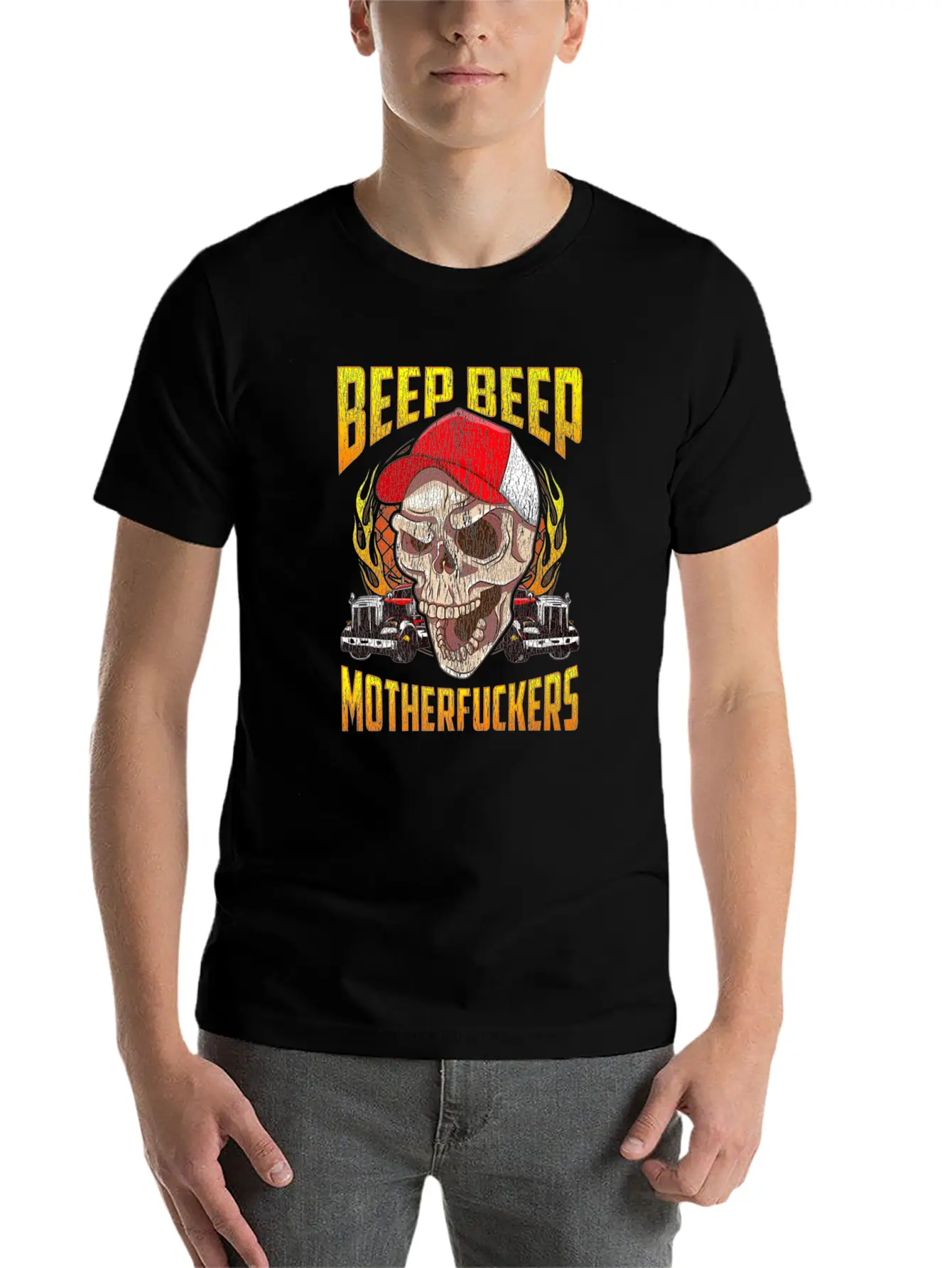 Beep Beep Motherfuckers Skull Truck Driver Breathable Soft Cotton T-Shirt – Timeless Casual Look